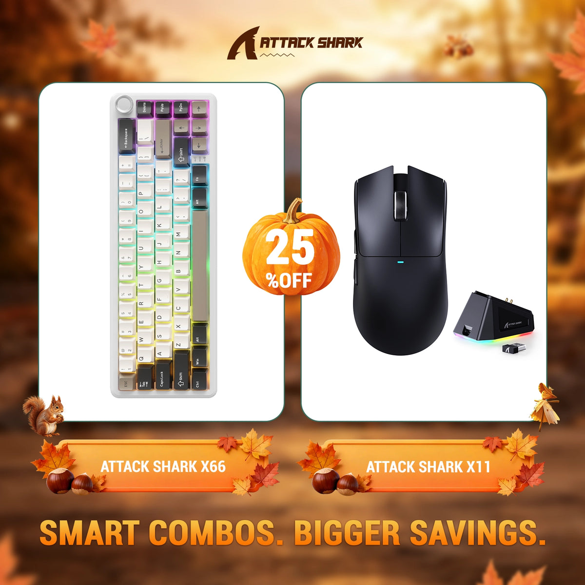ATTACK SHARK X66 Wireless Mechanical Keyboard + X11 Wireless Gaming Mouse Bundle