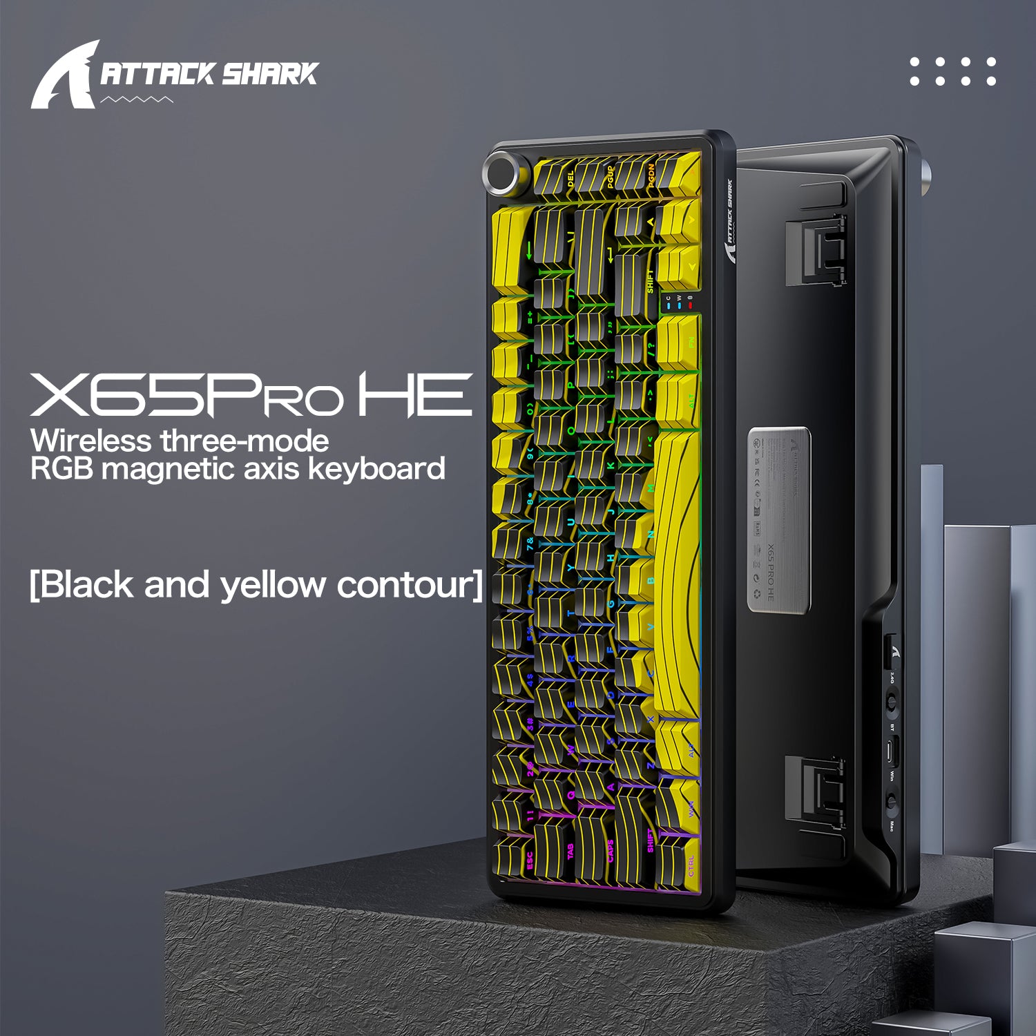 ATTACK SHARK X65PRO HE keyboard with black and yellow contour