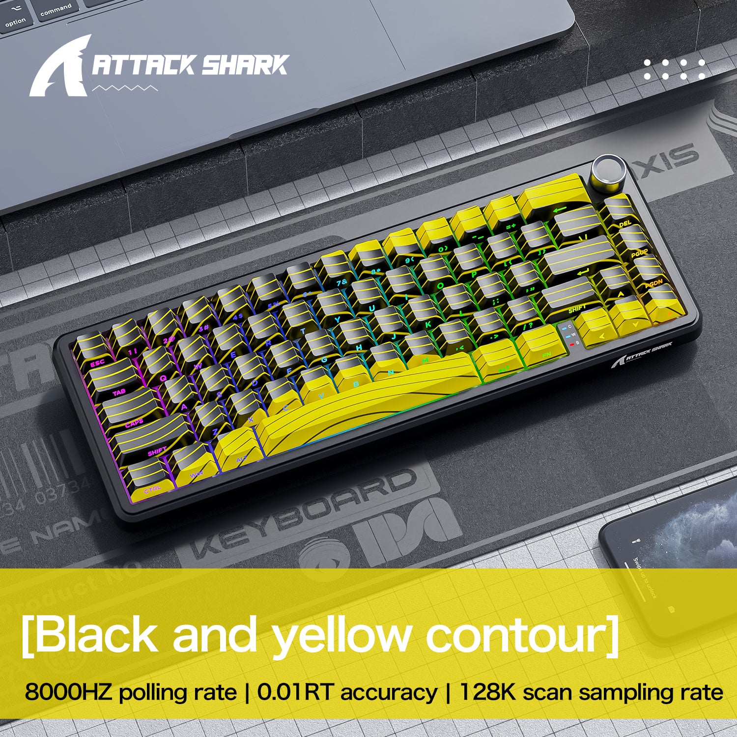 ATTACK SHARK X65PRO HE gaming keyboard, black and yellow contour
