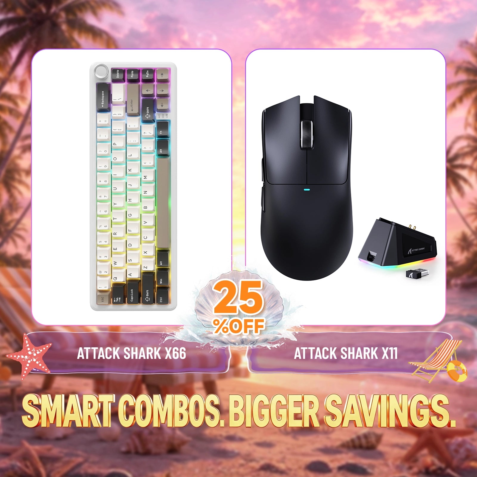 ATTACK SHARK X66 RGB wireless mechanical keyboard and X11 wireless gaming mouse bundle, 25% off