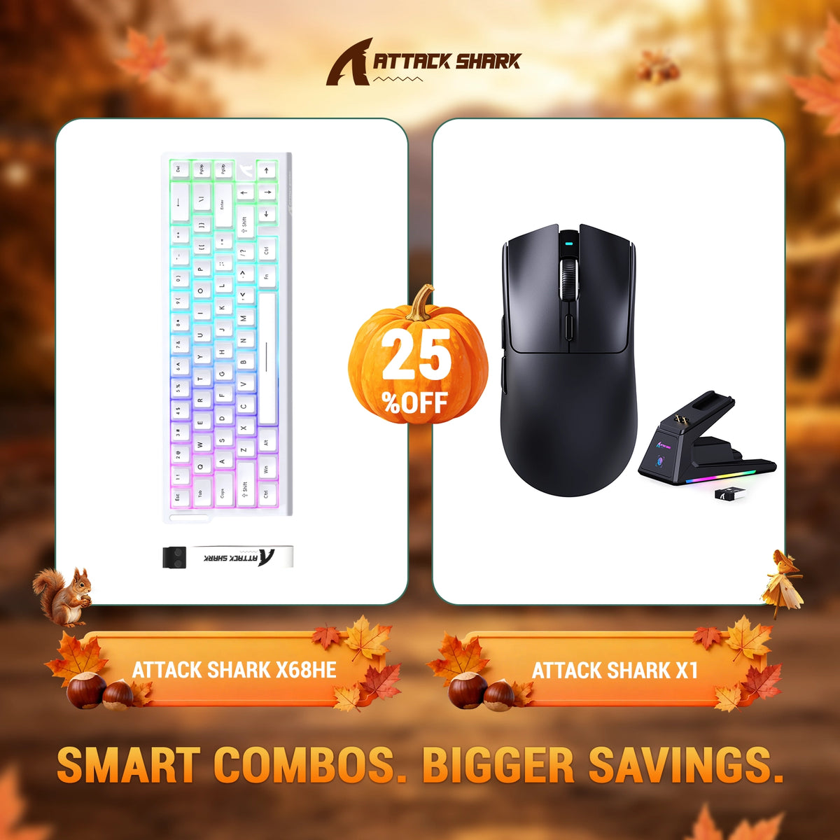 ATTACK SHARK X68HE Rapid Trigger Keyboard + X1 Wireless Gaming Mouse Bundle