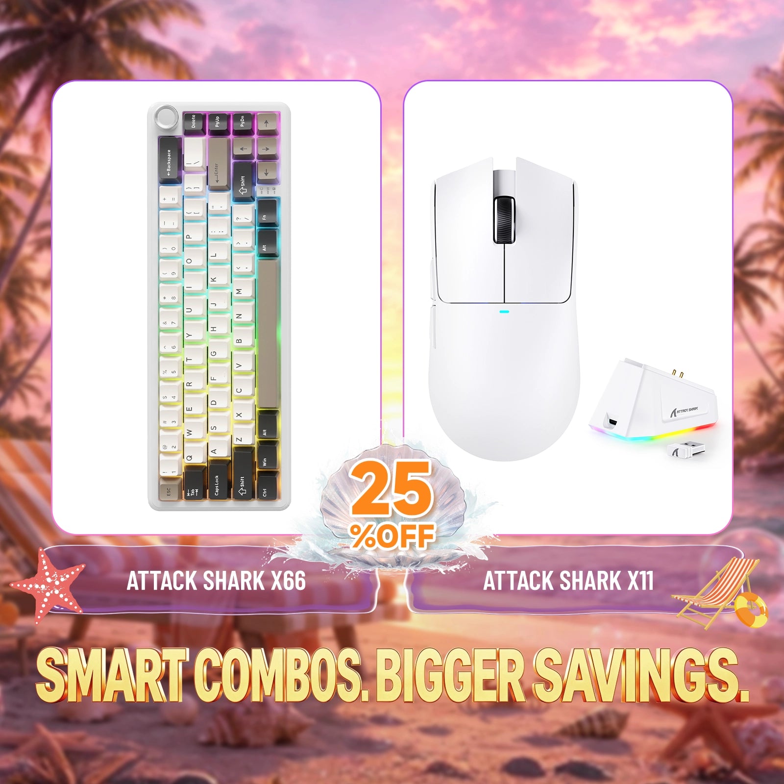 ATTACK SHARK X66 wireless mechanical keyboard and X11 gaming mouse bundle, 25% off