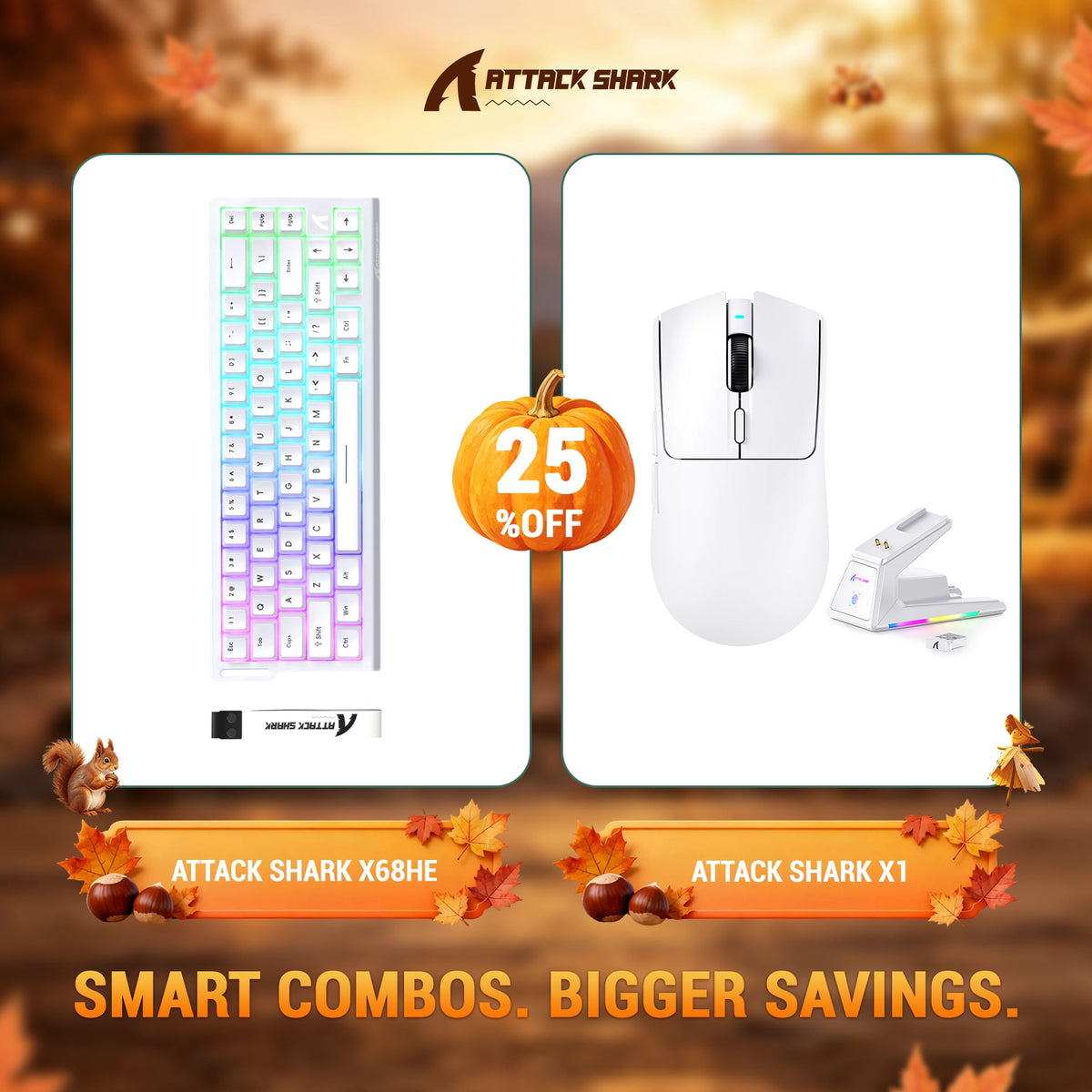 ATTACK SHARK X68HE Rapid Trigger Keyboard + X1 Wireless Gaming Mouse Bundle