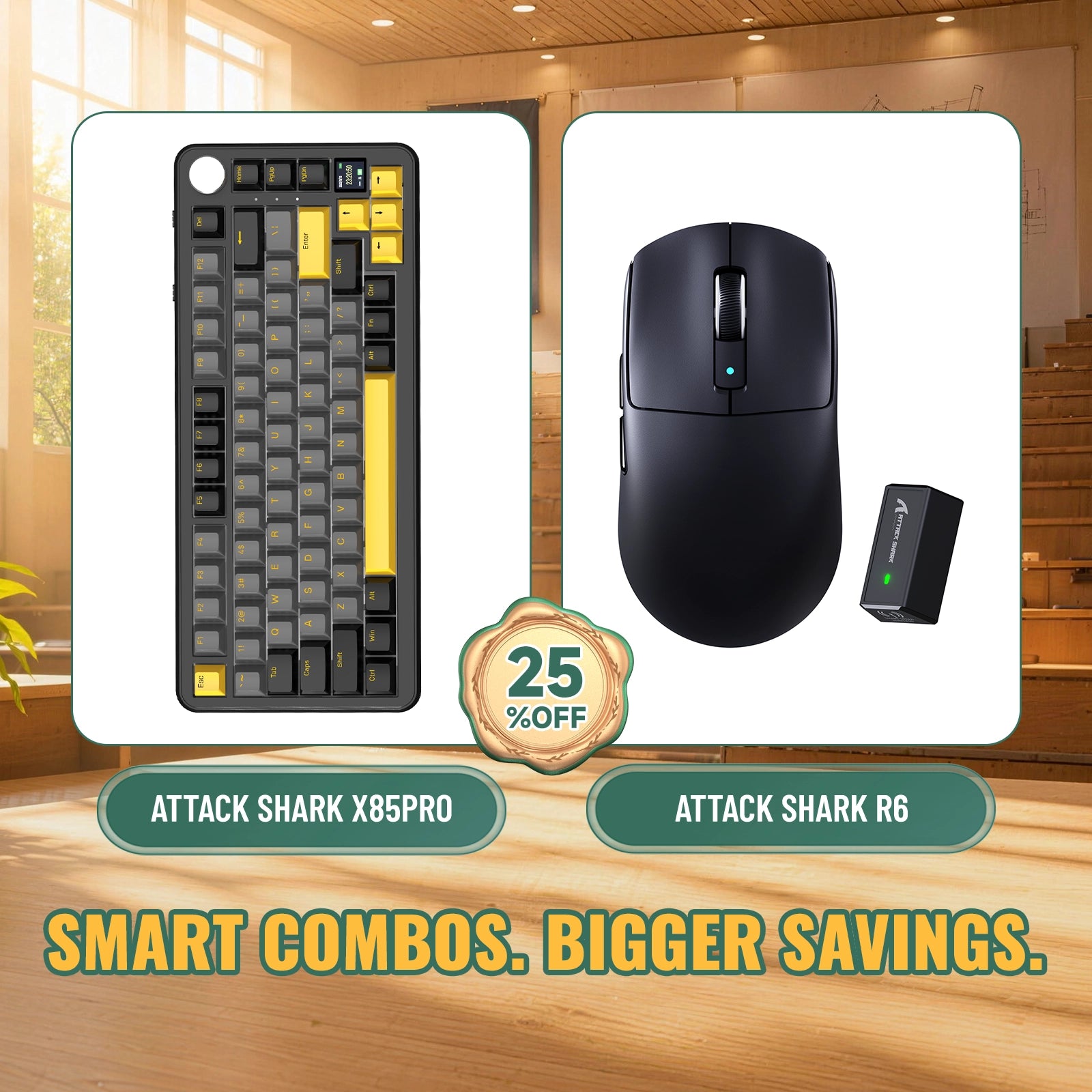 ATTACK SHARK X85 PRO Tri-mode Gasket Mechanical Keyboard + R6 Wireless Gaming Mouse Bundle