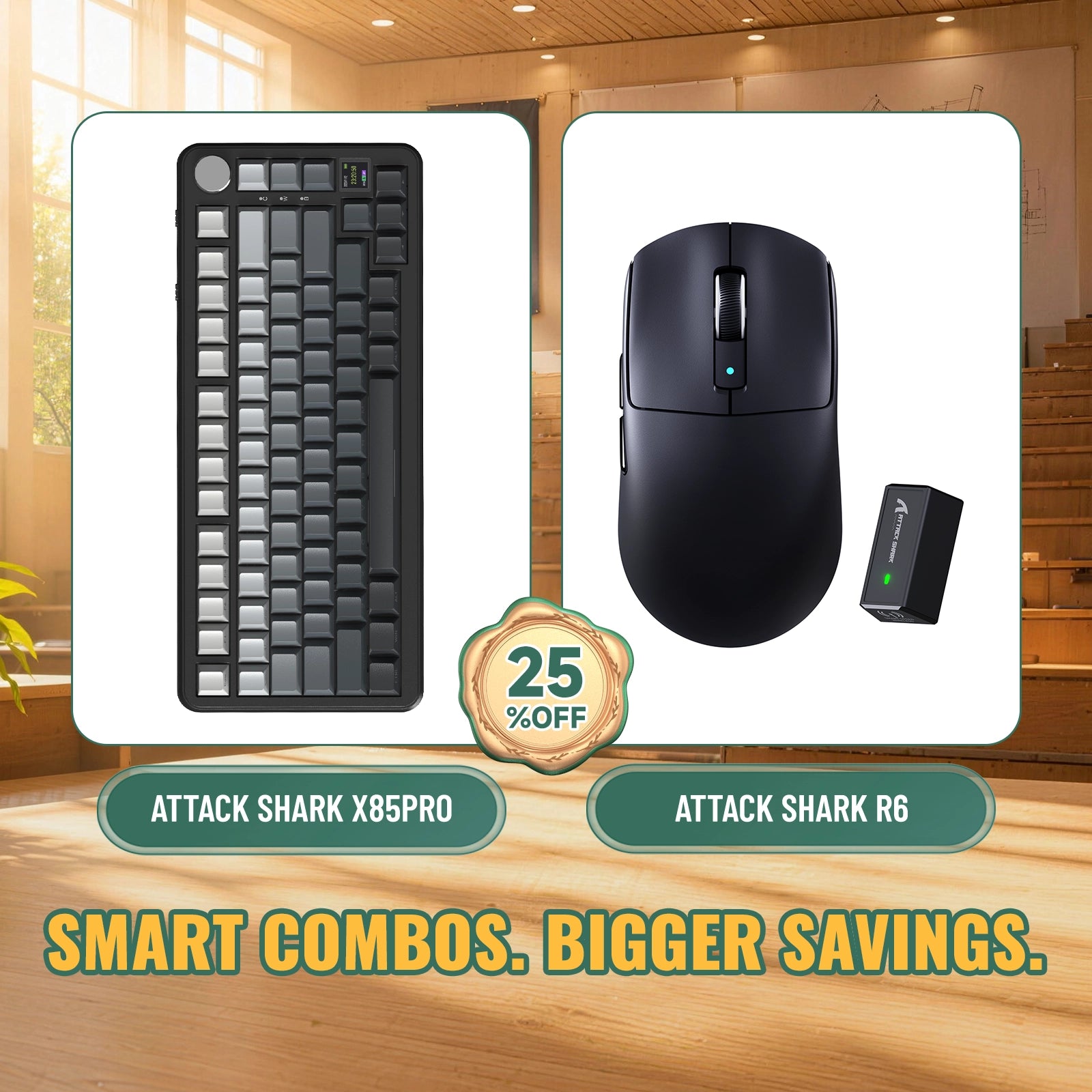 ATTACK SHARK X85 PRO Tri-mode Gasket Mechanical Keyboard + R6 Wireless Gaming Mouse Bundle