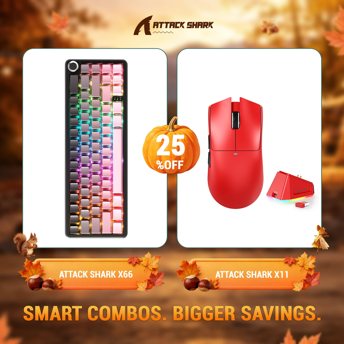 ATTACK SHARK X66 Wireless Mechanical Keyboard + X11 Wireless Gaming Mouse Bundle