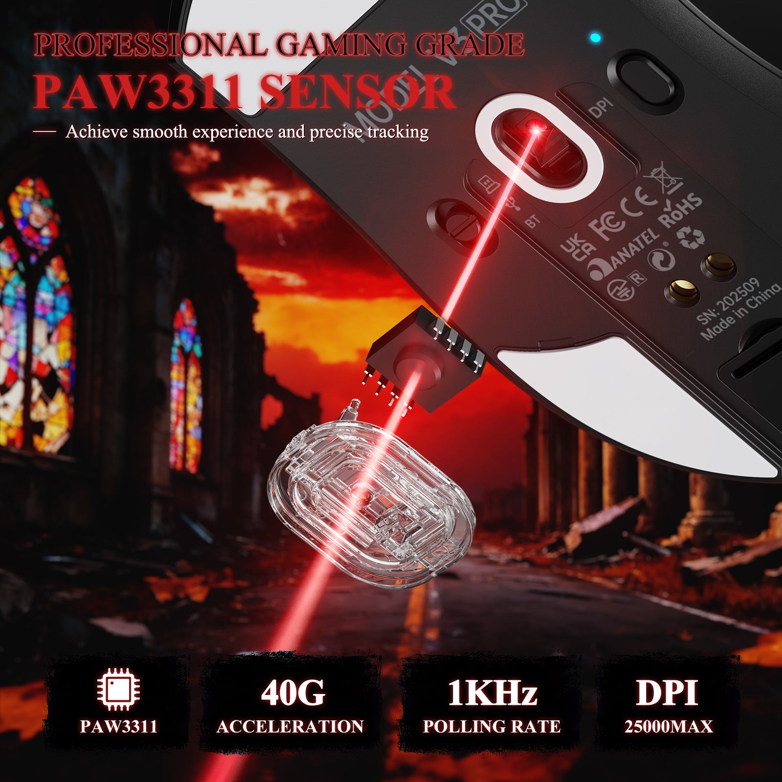 ATTACK SHARK V3PRO Ultra-Light Tri-Mode Gaming Mouse with Charging Dock