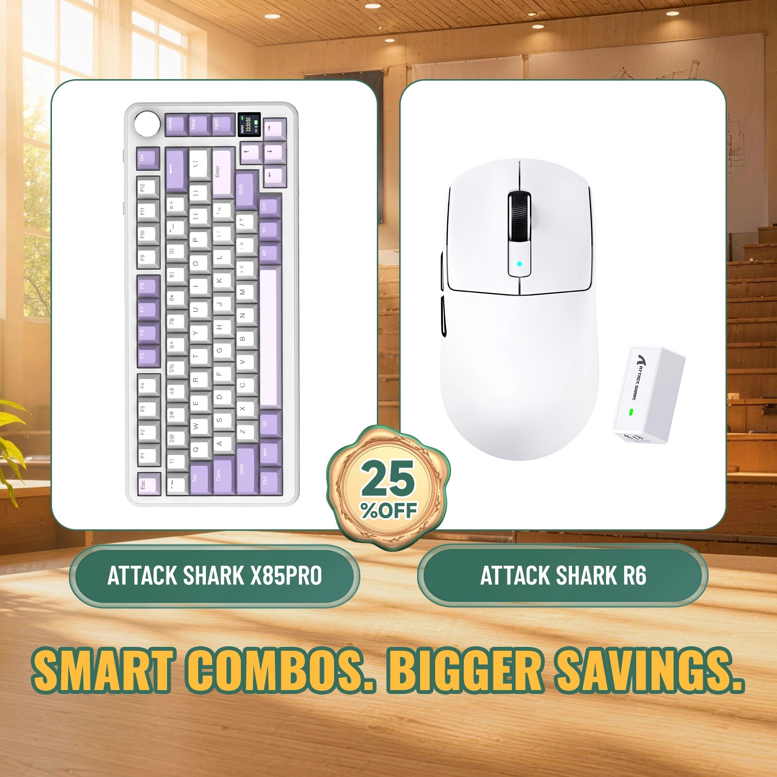 ATTACK SHARK X85 PRO Tri-mode Gasket Mechanical Keyboard + R6 Wireless Gaming Mouse Bundle