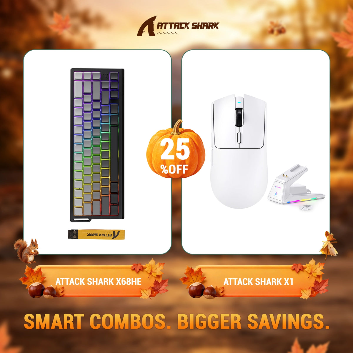 ATTACK SHARK X68HE Rapid Trigger Keyboard + X1 Wireless Gaming Mouse Bundle