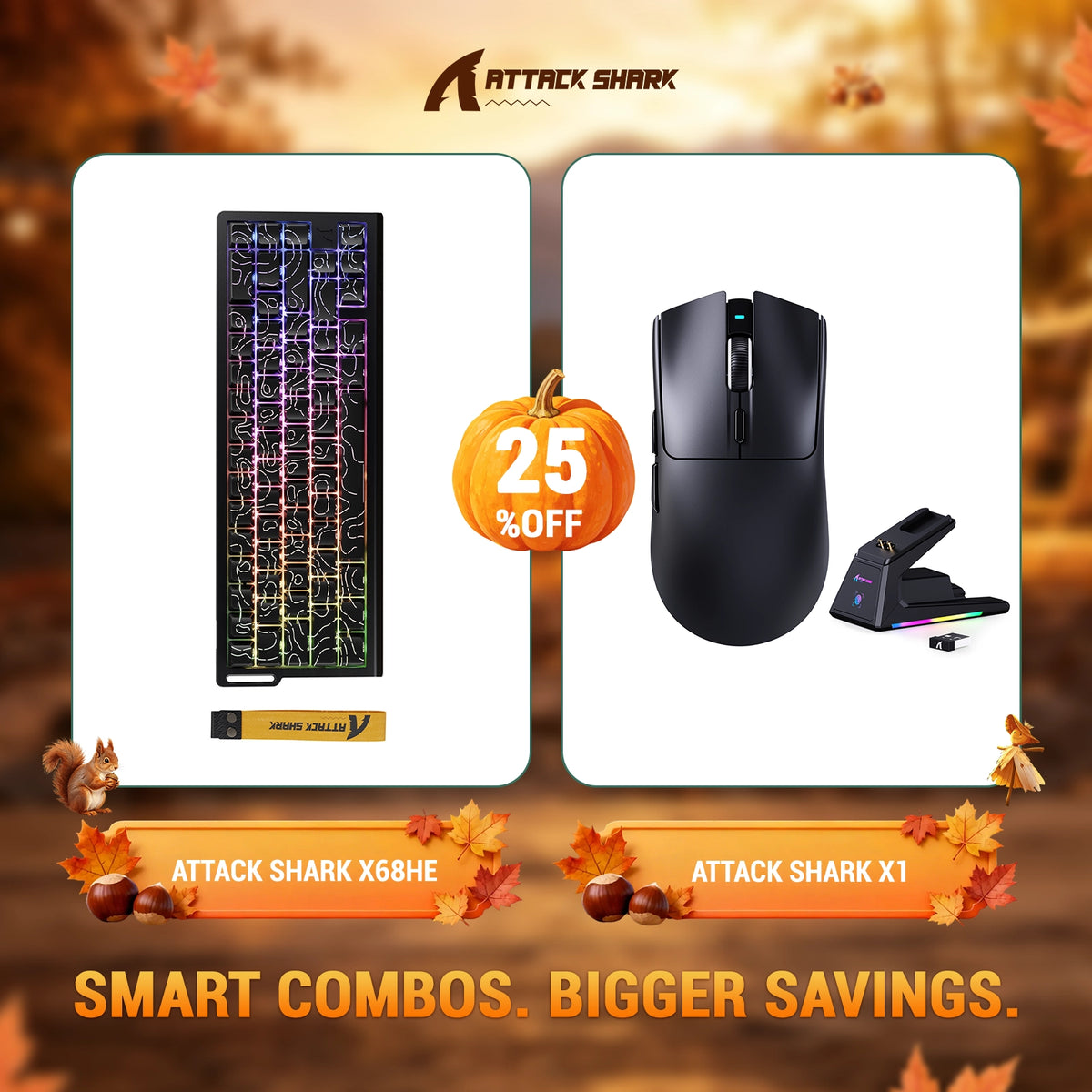 ATTACK SHARK X68HE Rapid Trigger Keyboard + X1 Wireless Gaming Mouse Bundle