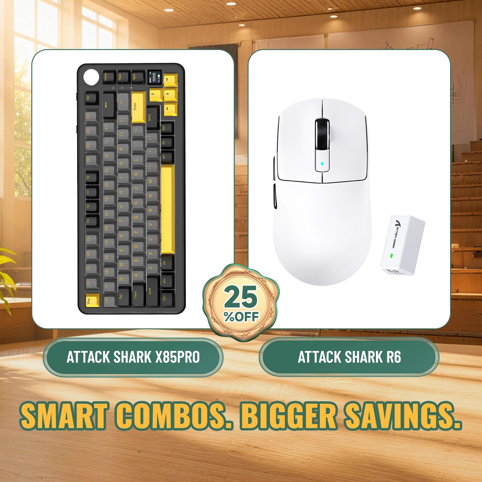 ATTACK SHARK X85 PRO Tri-mode Gasket Mechanical Keyboard + R6 Wireless Gaming Mouse Bundle
