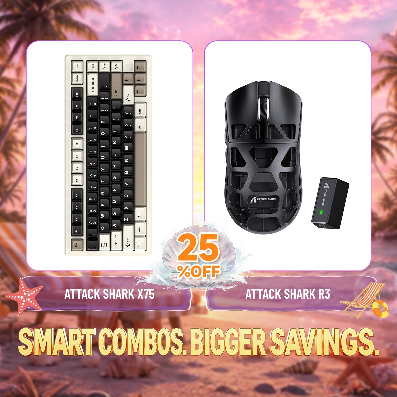 ATTACK SHARK X75 keyboard and R3 magnesium alloy gaming mouse bundle, 25% off