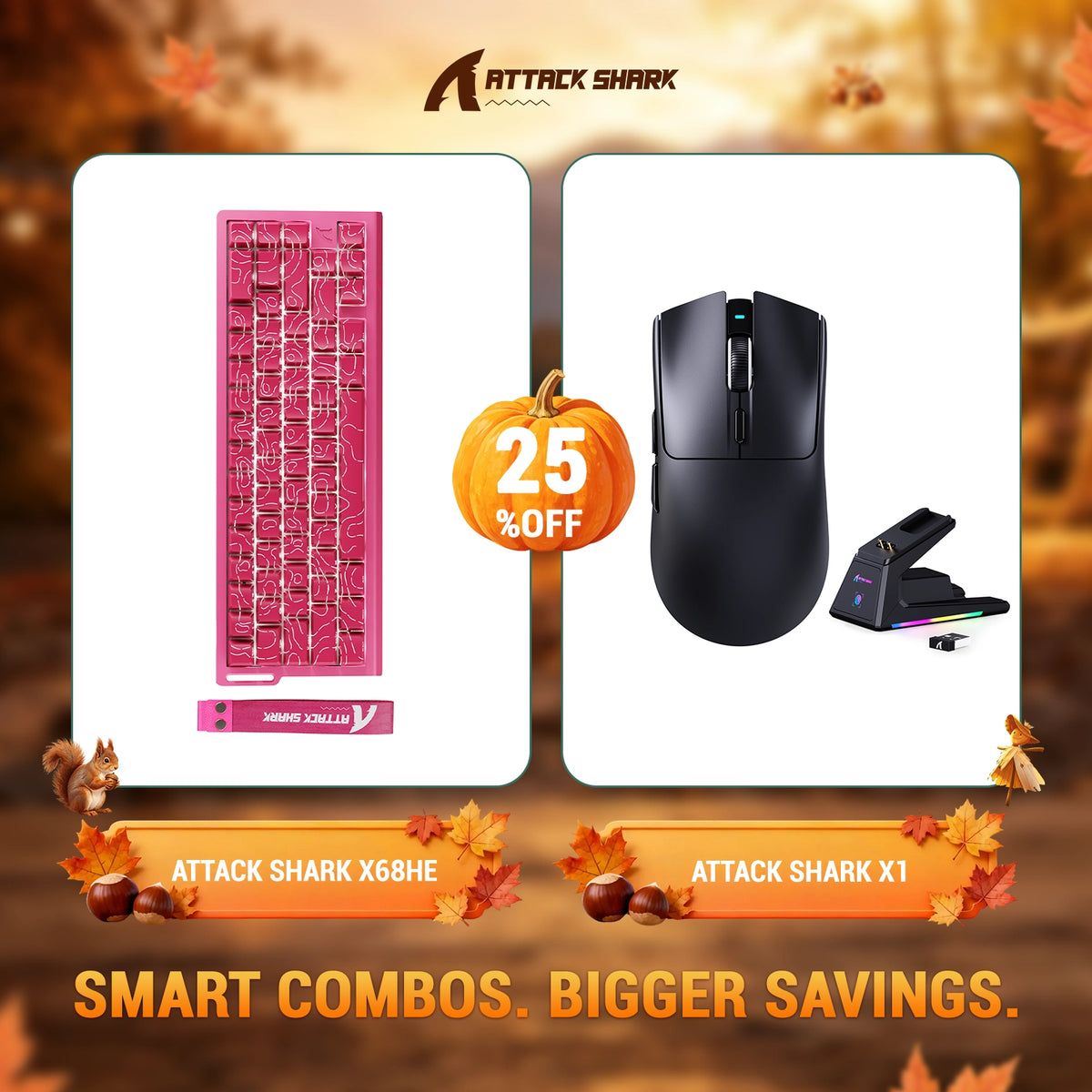 ATTACK SHARK X68HE Rapid Trigger Keyboard + X1 Wireless Gaming Mouse Bundle