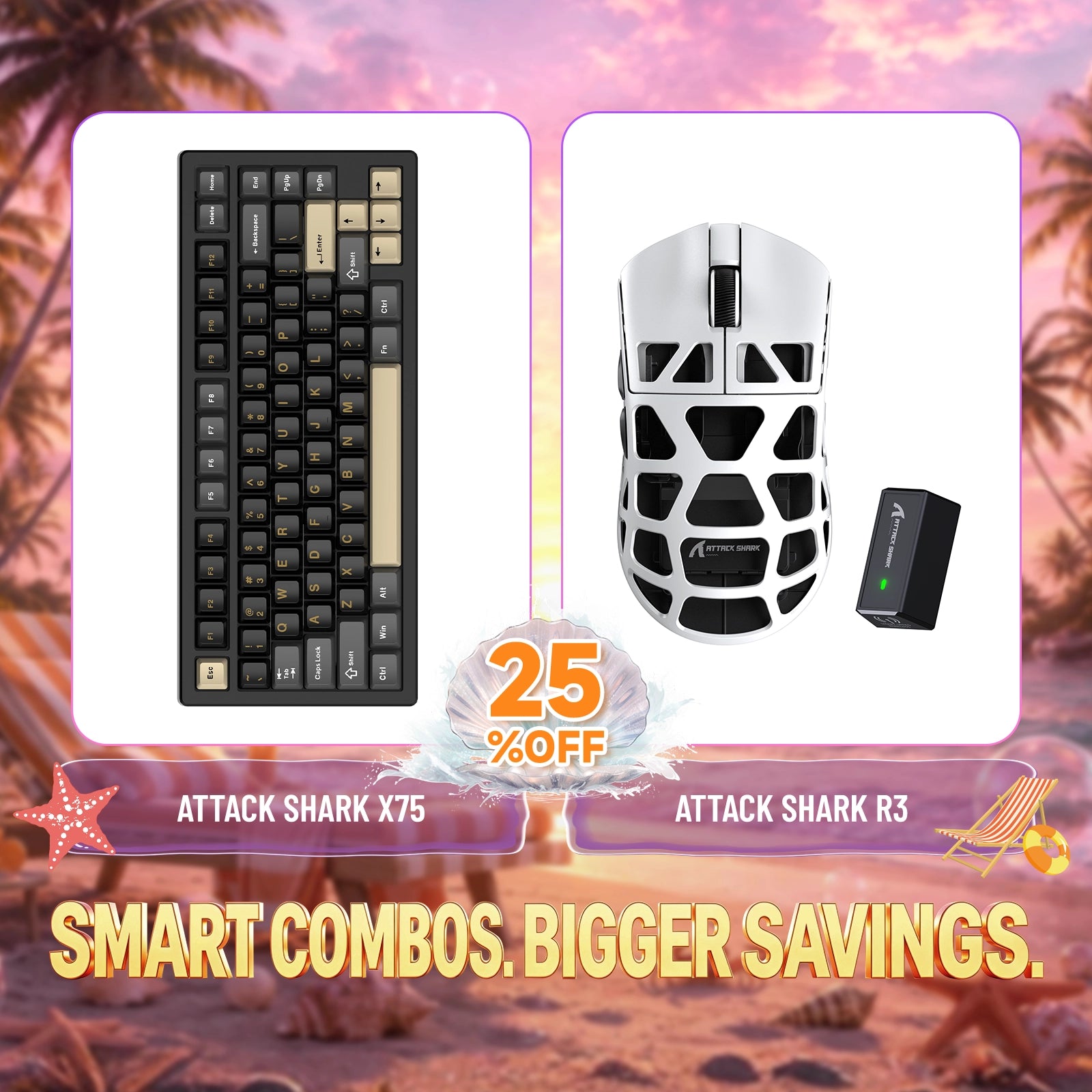 ATTACK SHARK X75 aluminum keyboard and R3 magnesium alloy gaming mouse bundle, 25% off