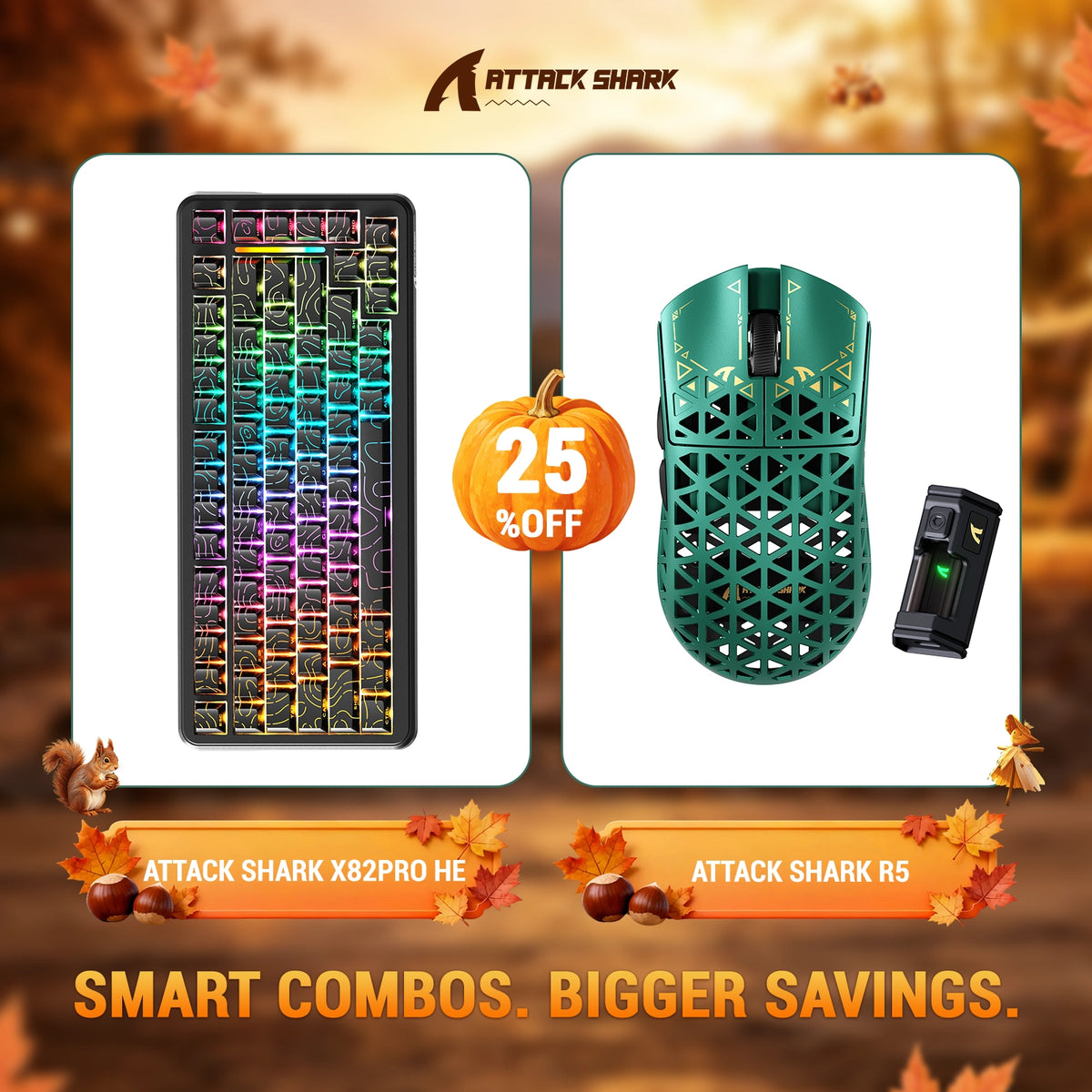 ATTACK SHARK X82 PRO HE Rapid Trigger Keyboard + R5 Carbon Fiber Wireless Gaming Mouse Bundle