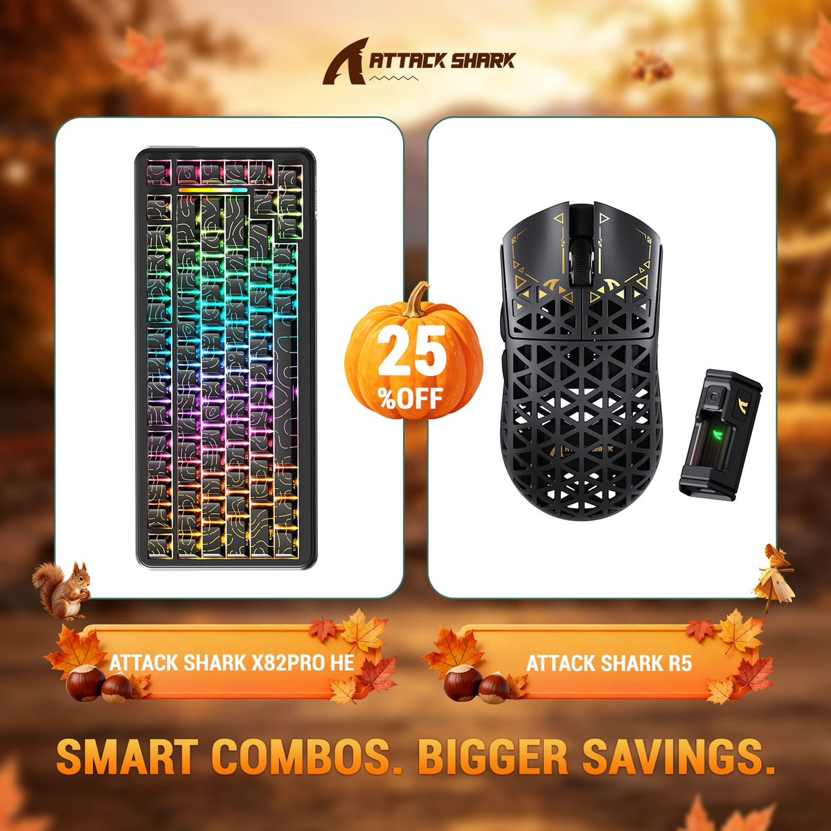 ATTACK SHARK X82 PRO HE Rapid Trigger Keyboard + R5 Carbon Fiber Wireless Gaming Mouse Bundle