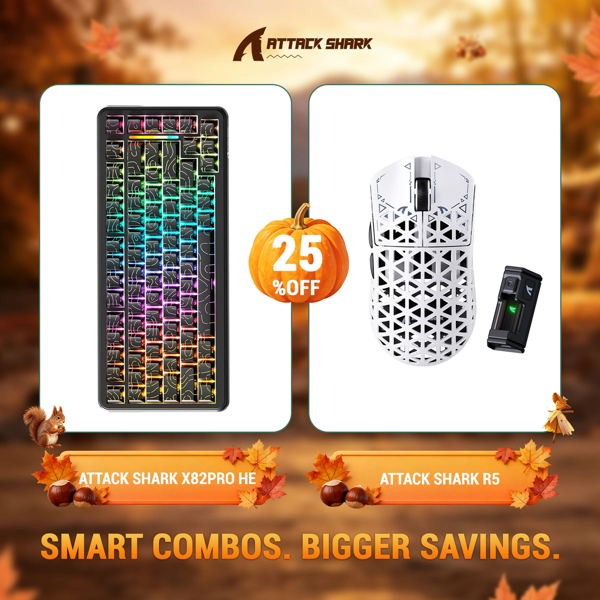 ATTACK SHARK X82 PRO HE Rapid Trigger Keyboard + R5 Carbon Fiber Wireless Gaming Mouse Bundle