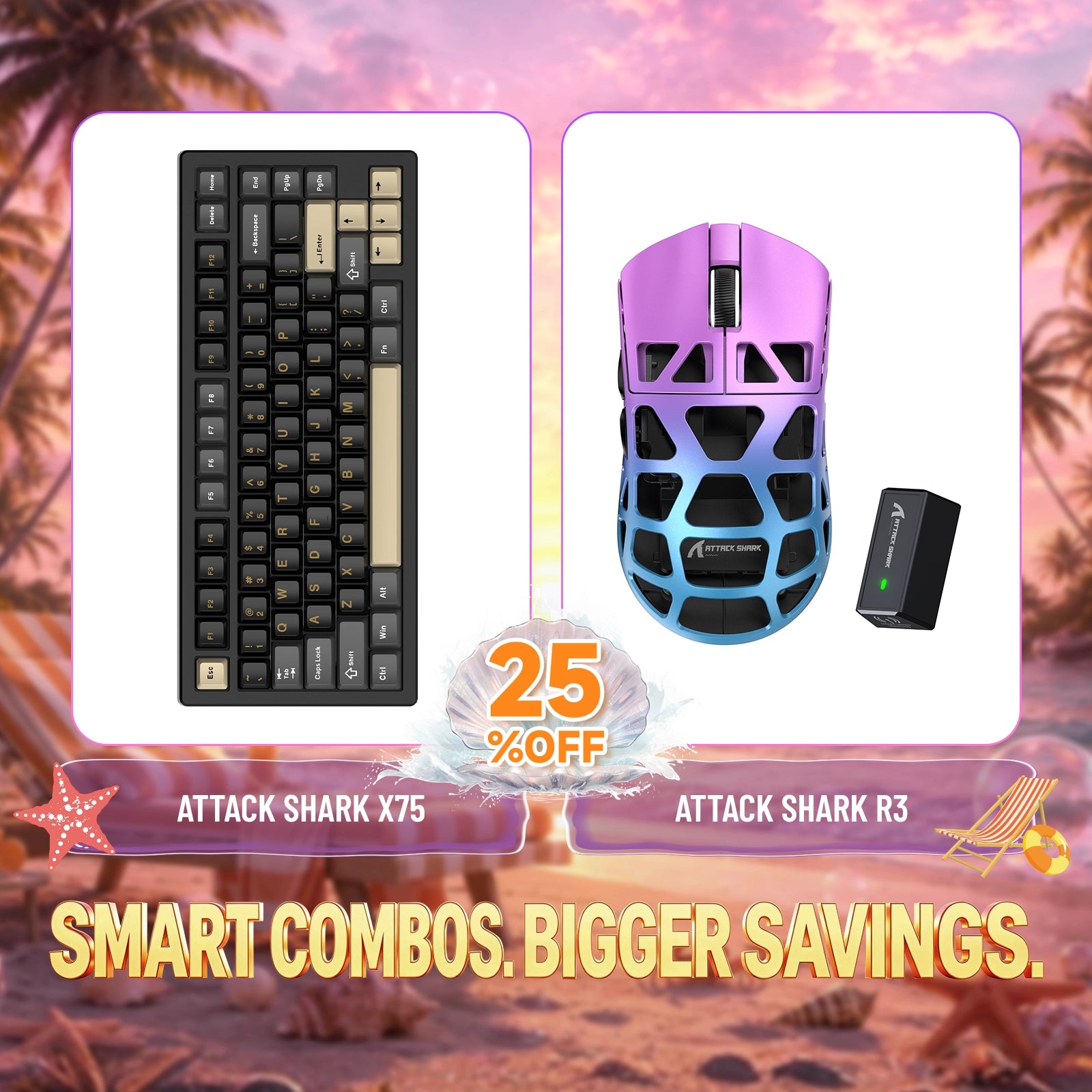 ATTACK SHARK X75 aluminum keyboard and R3 magnesium alloy gaming mouse bundle, 25% off