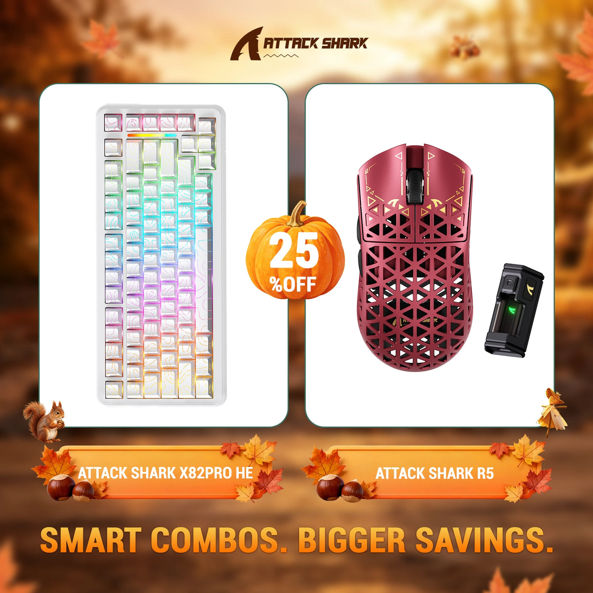 ATTACK SHARK X82 PRO HE Rapid Trigger Keyboard + R5 Carbon Fiber Wireless Gaming Mouse Bundle