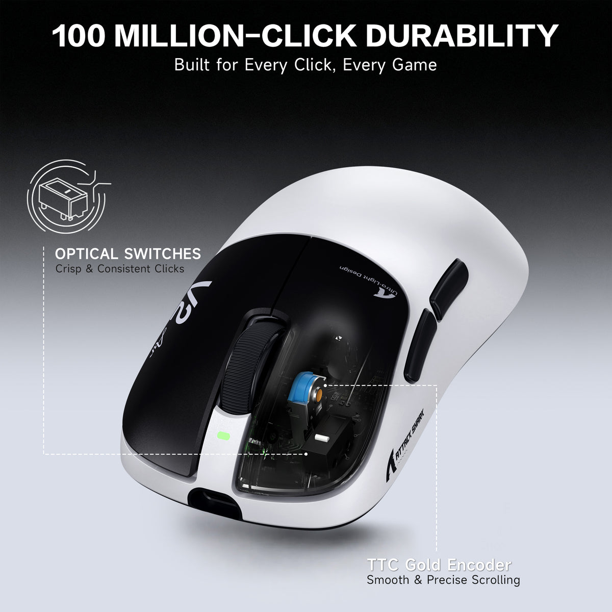 ATTACK SHARK V2 AIR PAW3955MAX Ergonomic Wireless Gaming Mouse with C06 Ultra Cable