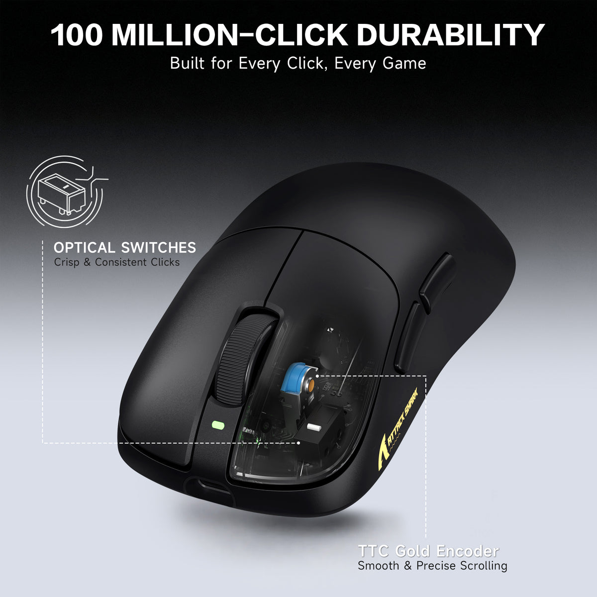 ATTACK SHARK V2 AIR PAW3955MAX Ergonomic Wireless Gaming Mouse with C06 Ultra Cable