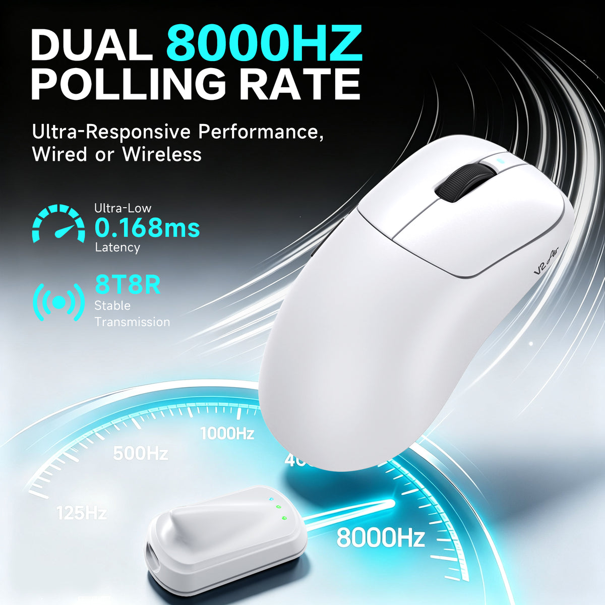 ATTACK SHARK V2 AIR PAW3955MAX Ergonomic Wireless Gaming Mouse with C06 Ultra Cable