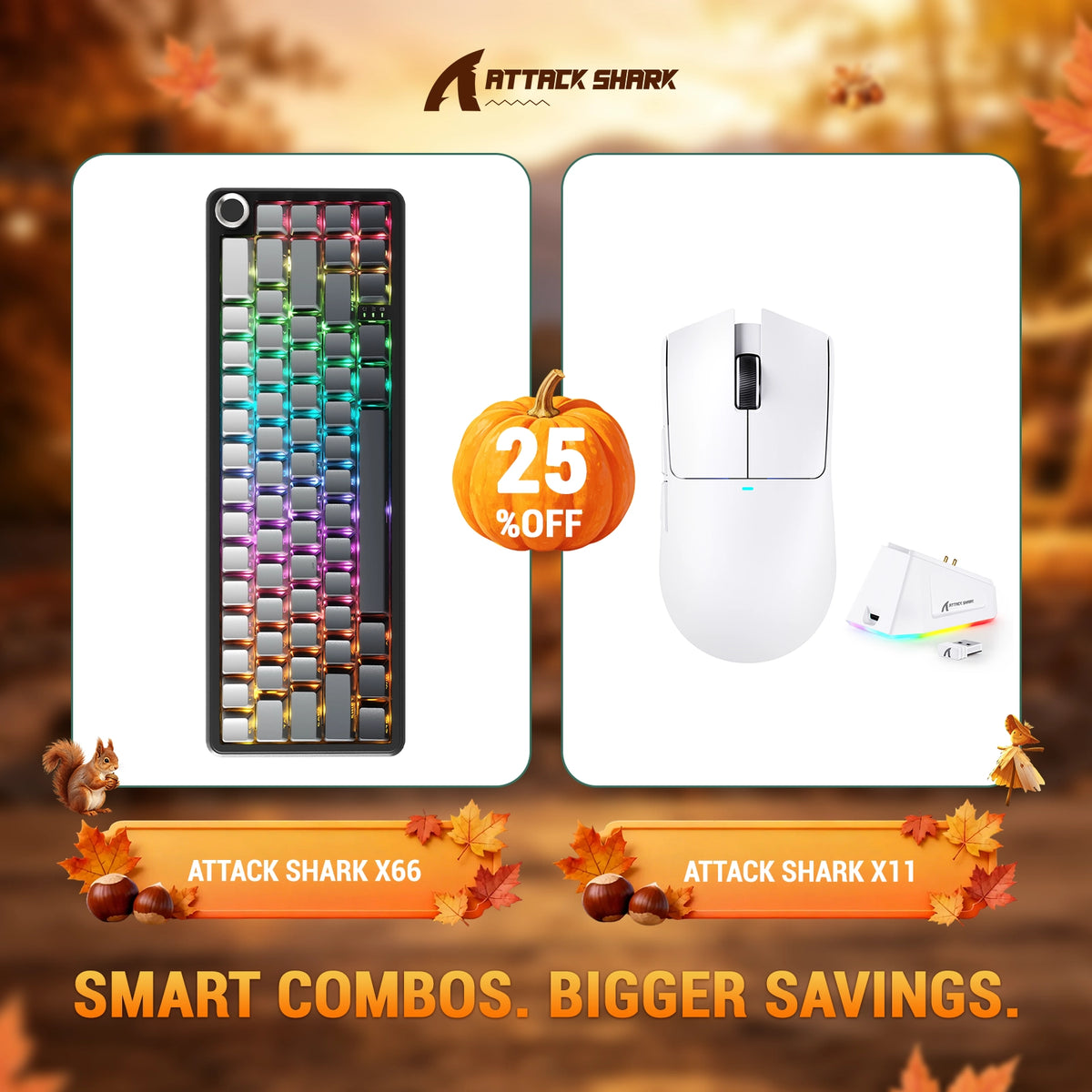 ATTACK SHARK X66 Wireless Mechanical Keyboard + X11 Wireless Gaming Mouse Bundle