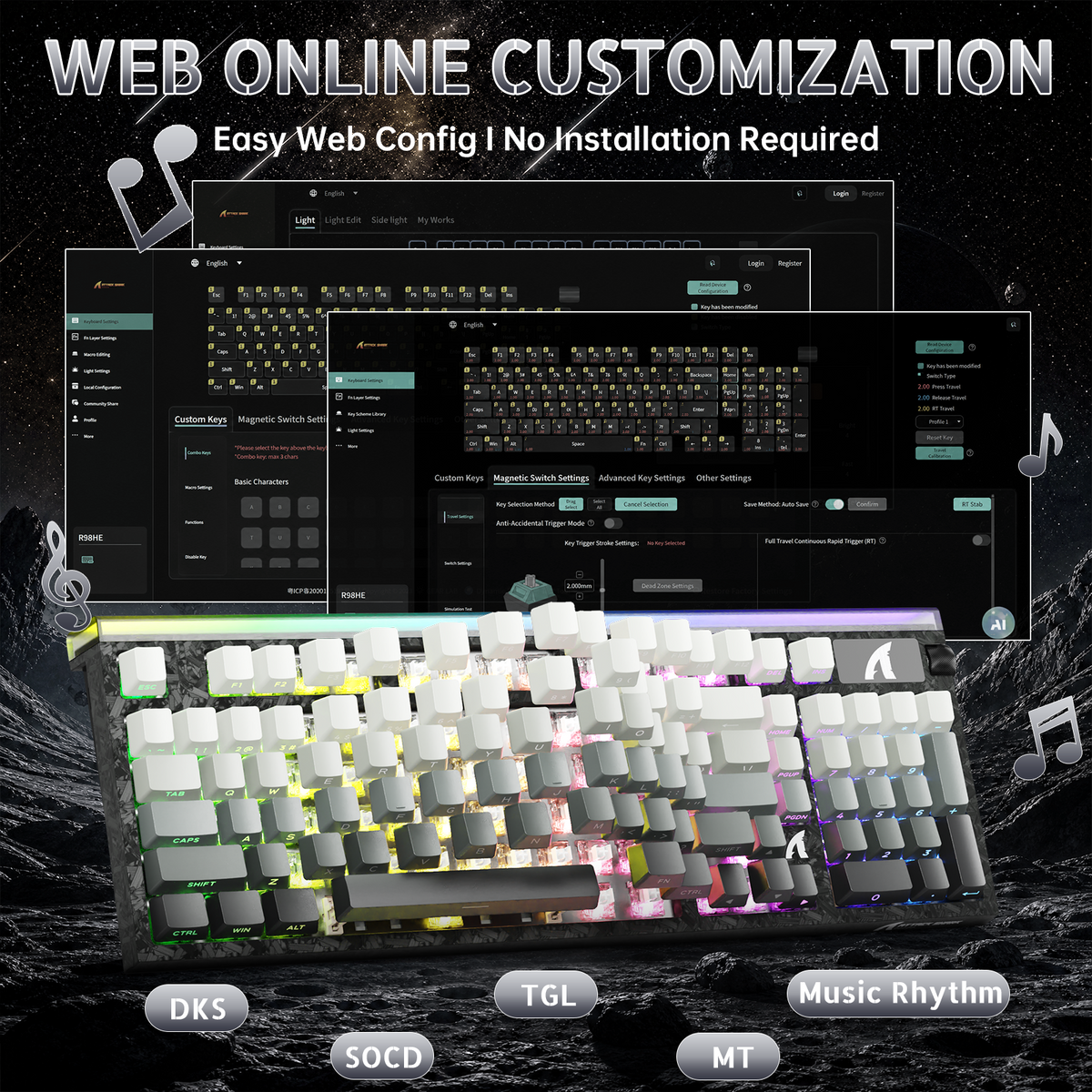 ATTACK SHARK R98 HE Carbon Fiber Wired Rapid Trigger Magnetic Switch Keyboard With C01 Ultra RGB Coiled Cable