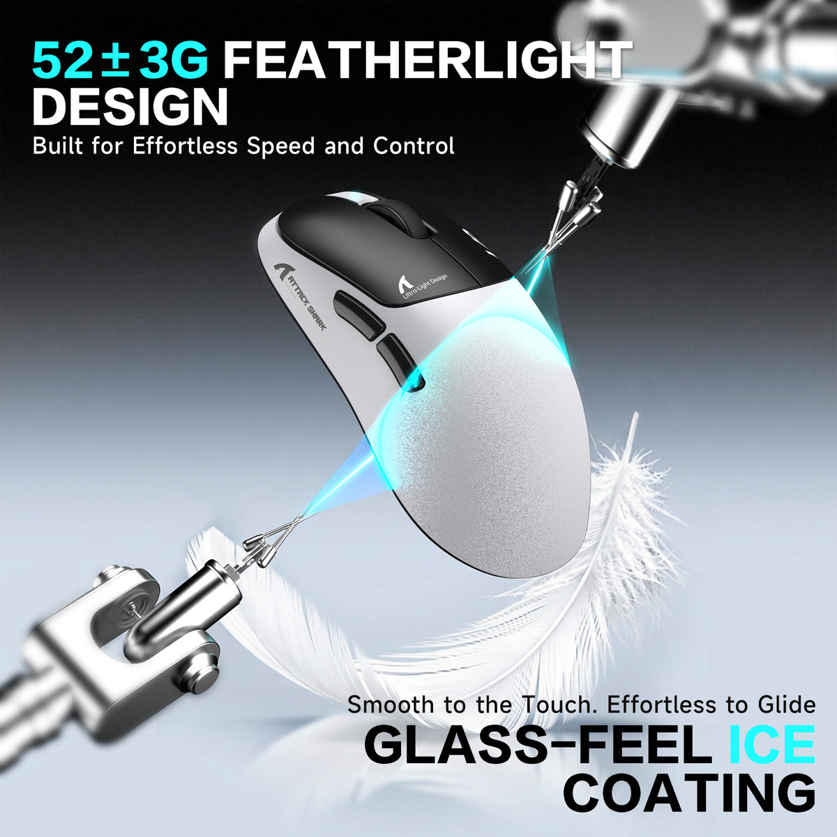 ATTACK SHARK V2 AIR PAW3955MAX Ergonomic Wireless Gaming Mouse with C06 Ultra Cable