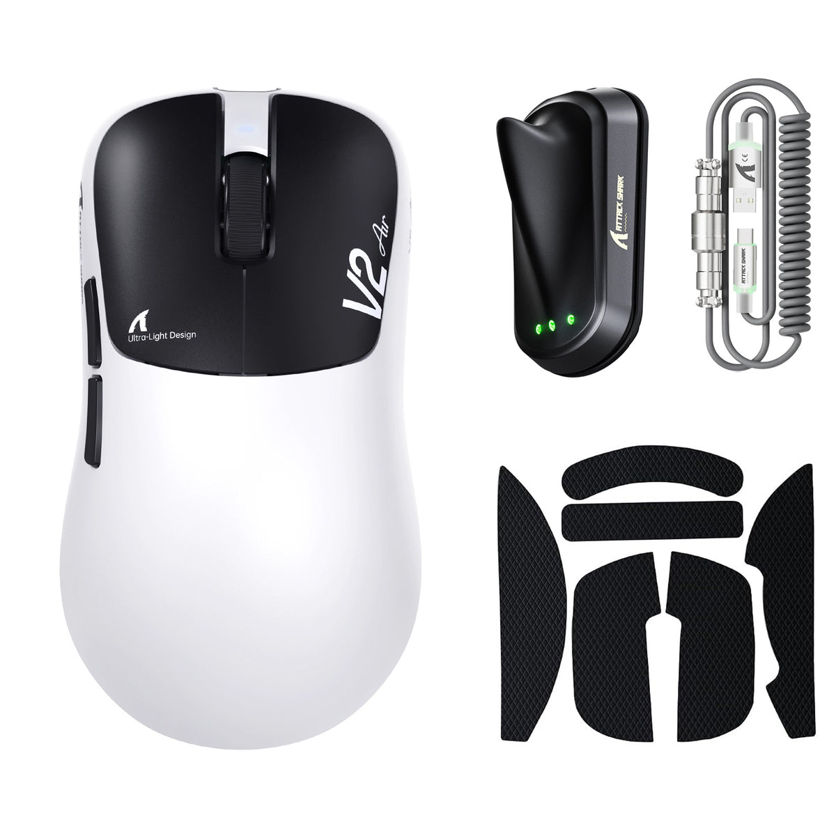 ATTACK SHARK V2 AIR PAW3955MAX Ergonomic Wireless Gaming Mouse with C06 Ultra Cable