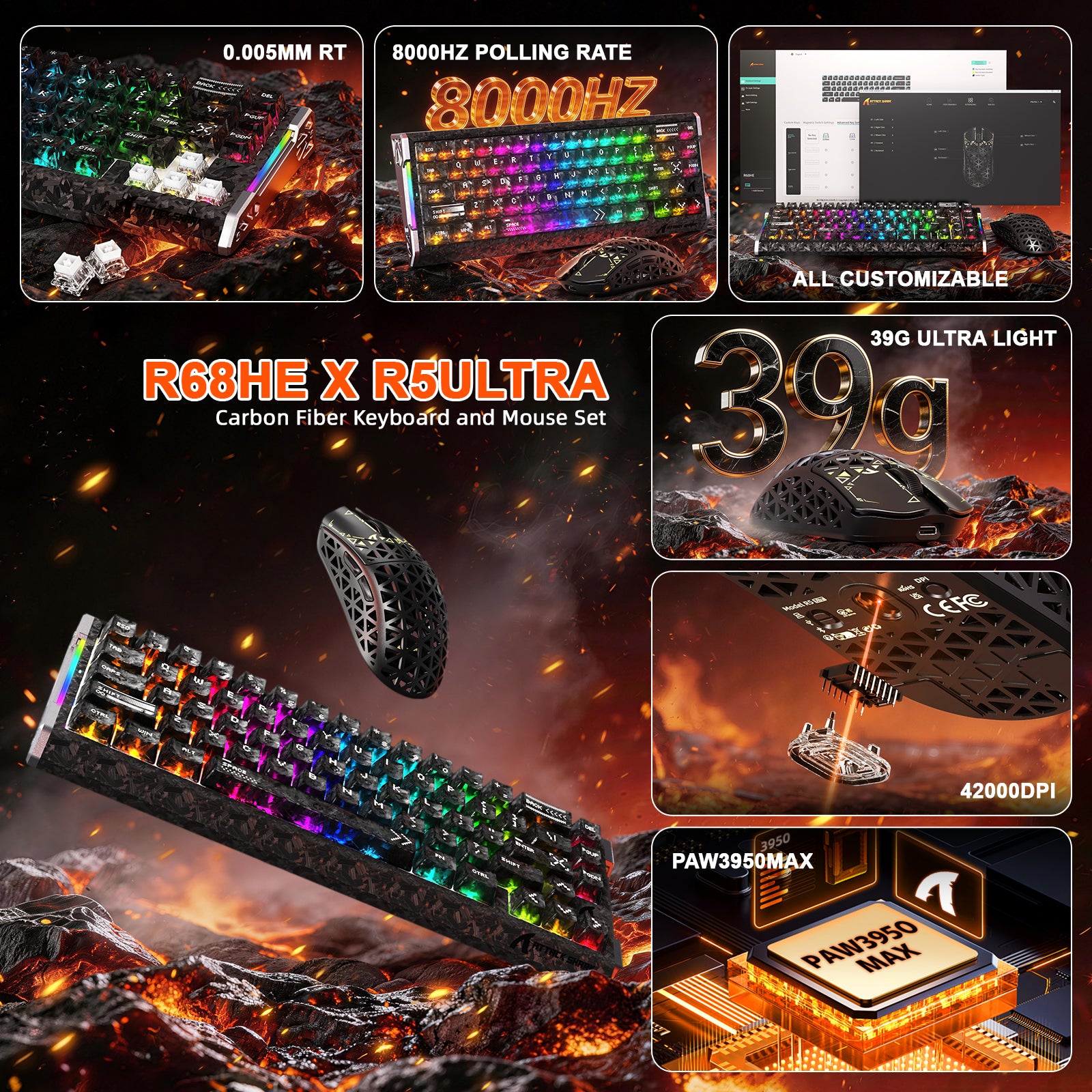 ATTACK SHARK R68 HE & R5 ULTRA Carbon Fiber Gaming Bundle