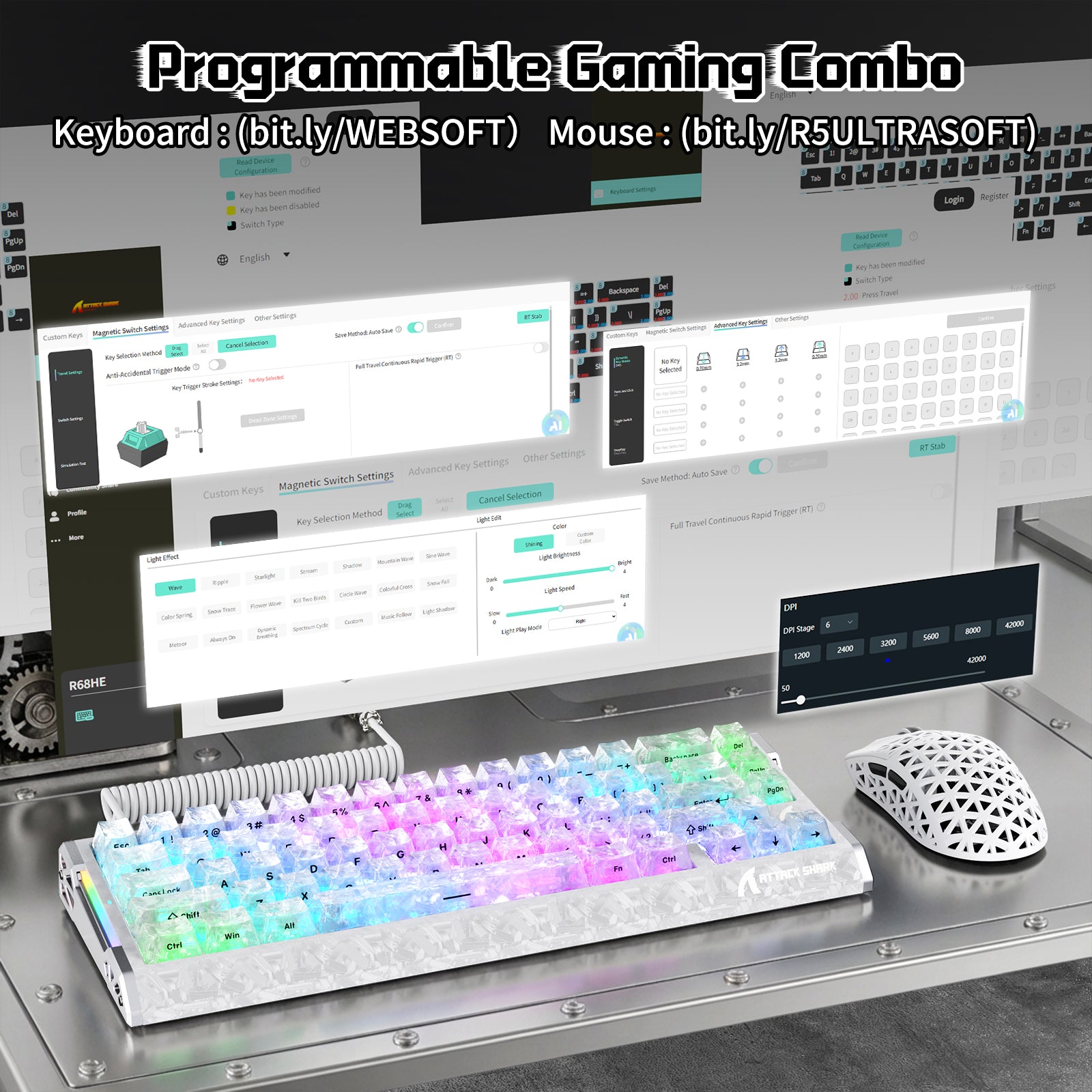 ATTACK SHARK R68 HE & R5 ULTRA Carbon Fiber Gaming Bundle With C01 ULTRA Coiled Cable