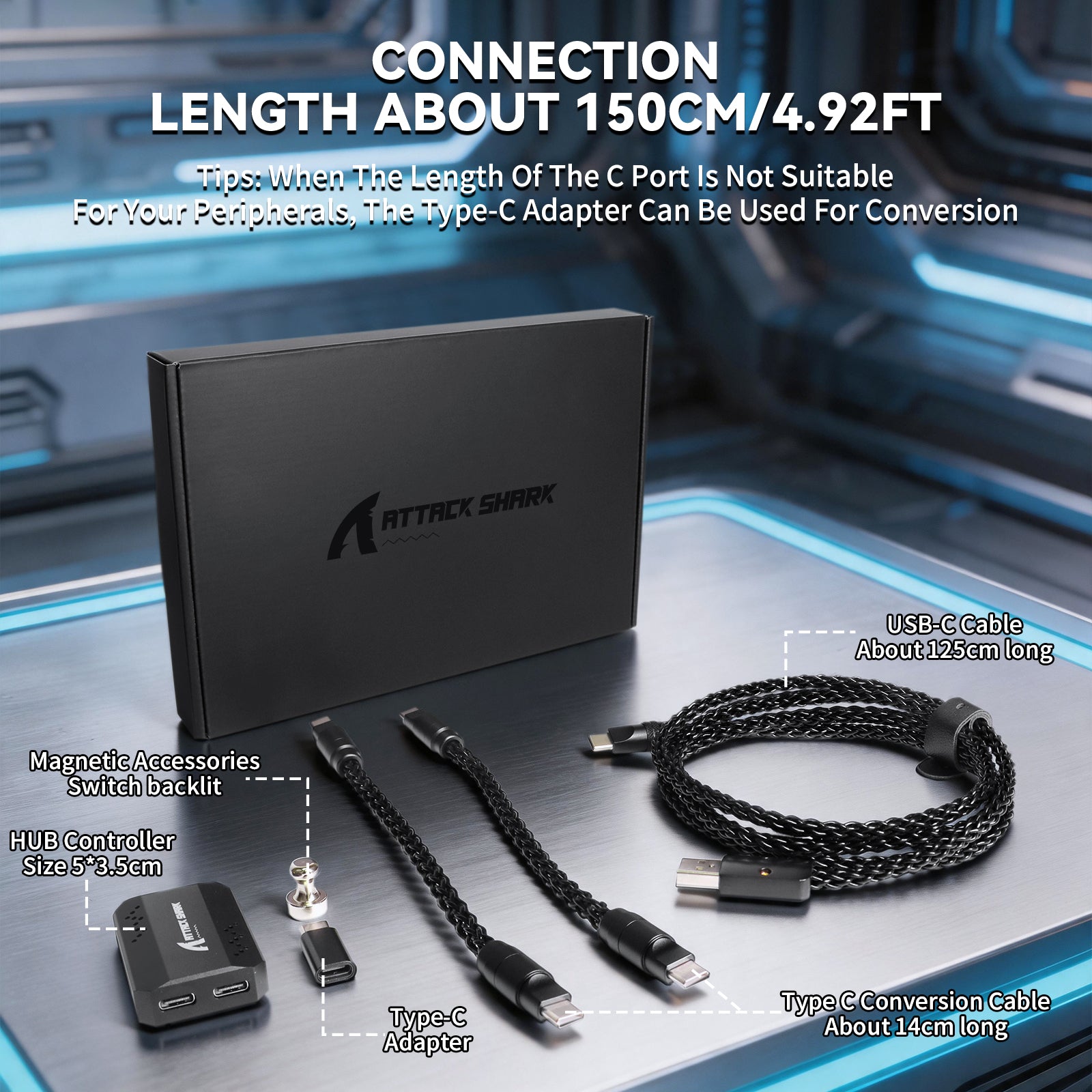 ATTACK SHARK C07 PRO 2-In 1 Type C Cable for 8KHz Gaming Keyboard/Mouse