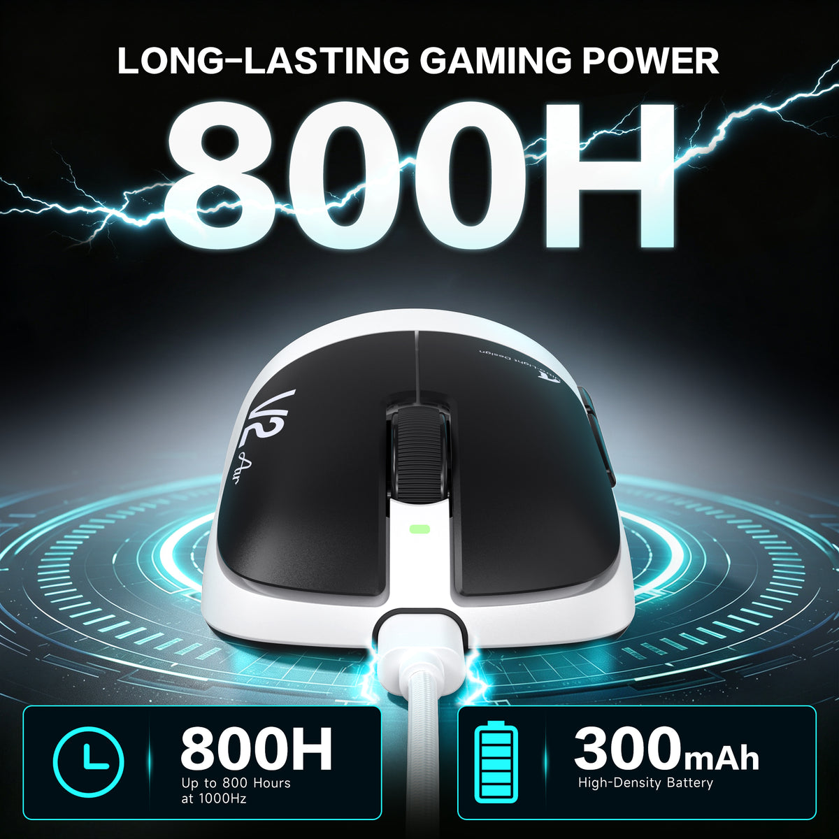ATTACK SHARK V2 AIR PAW3955MAX Ergonomic Wireless Gaming Mouse with C06 Ultra Cable