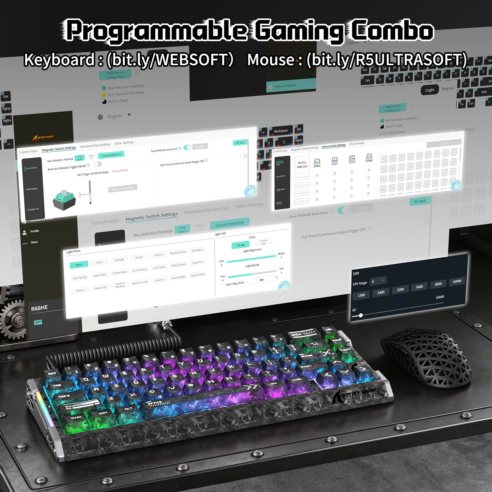 ATTACK SHARK R68 HE & R5 ULTRA Carbon Fiber Gaming Bundle With C01 ULTRA Coiled Cable