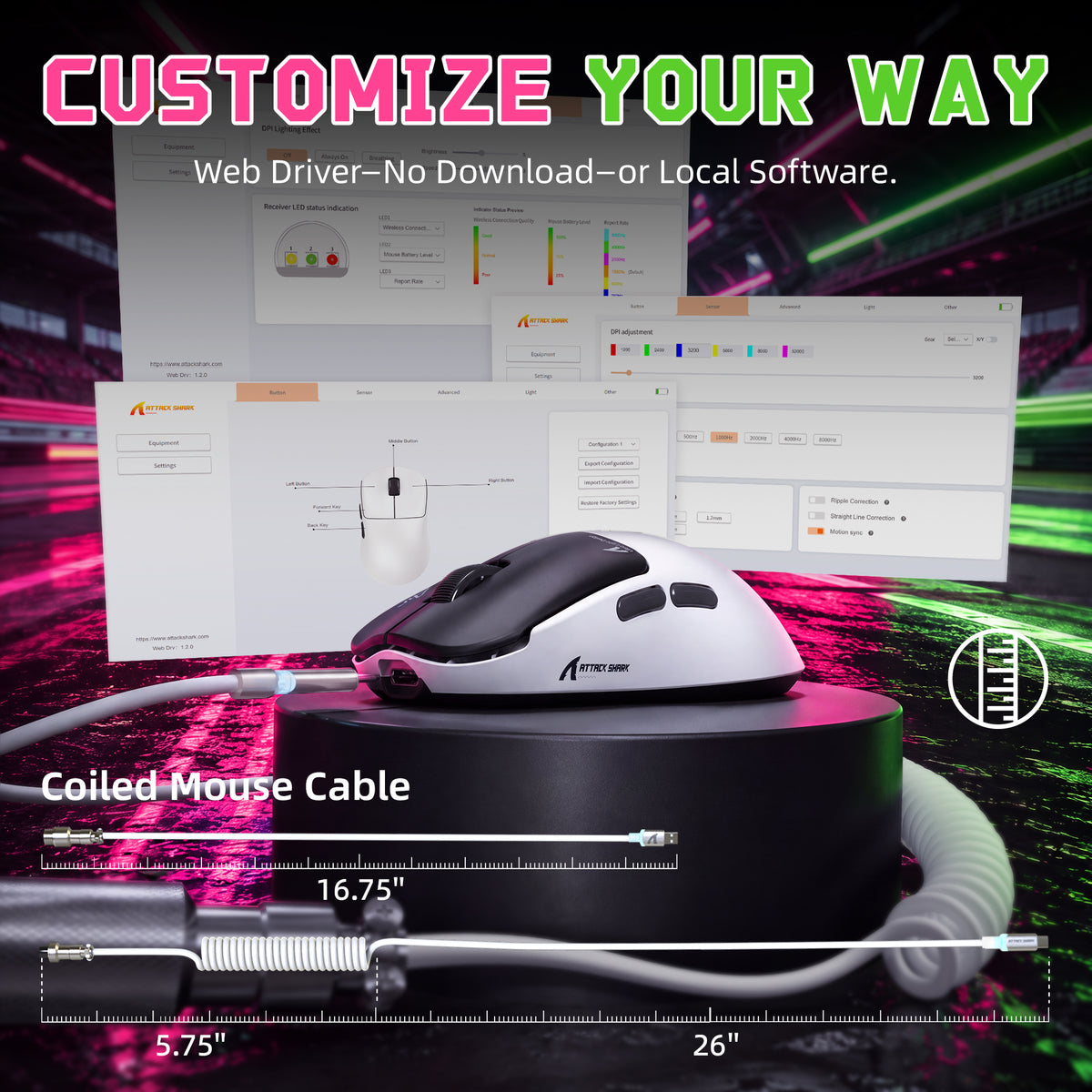 ATTACK SHARK F1 AIR 39g Wireless PAW3955MAX Gaming Mouse with C06 Ultra Cable