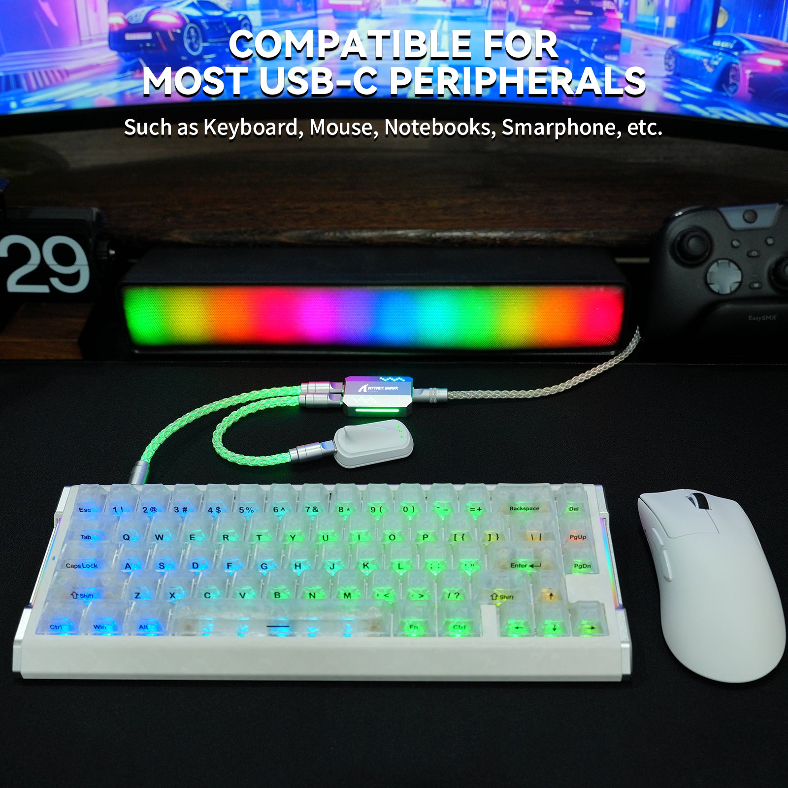 ATTACK SHARK C07 PRO 2-In 1 Type C Cable for 8KHz Gaming Keyboard/Mouse
