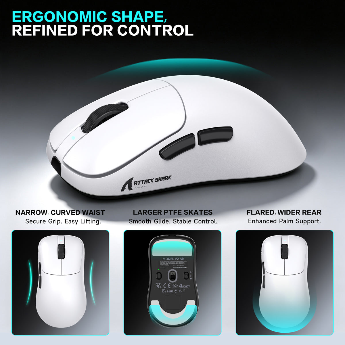 ATTACK SHARK V2 AIR PAW3955MAX Ergonomic Wireless Gaming Mouse with C06 Ultra Cable