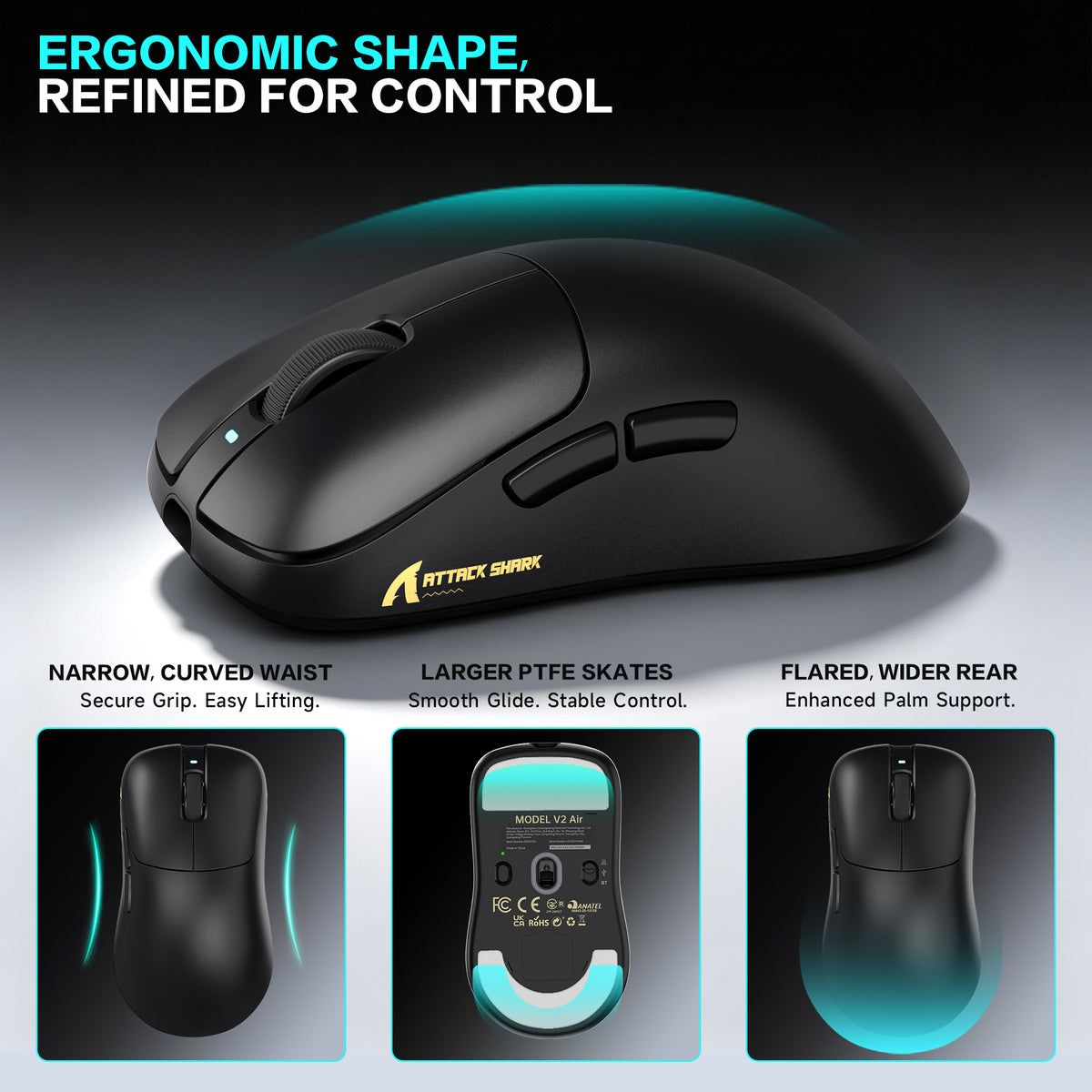 ATTACK SHARK V2 AIR PAW3955MAX Ergonomic Wireless Gaming Mouse with C06 Ultra Cable
