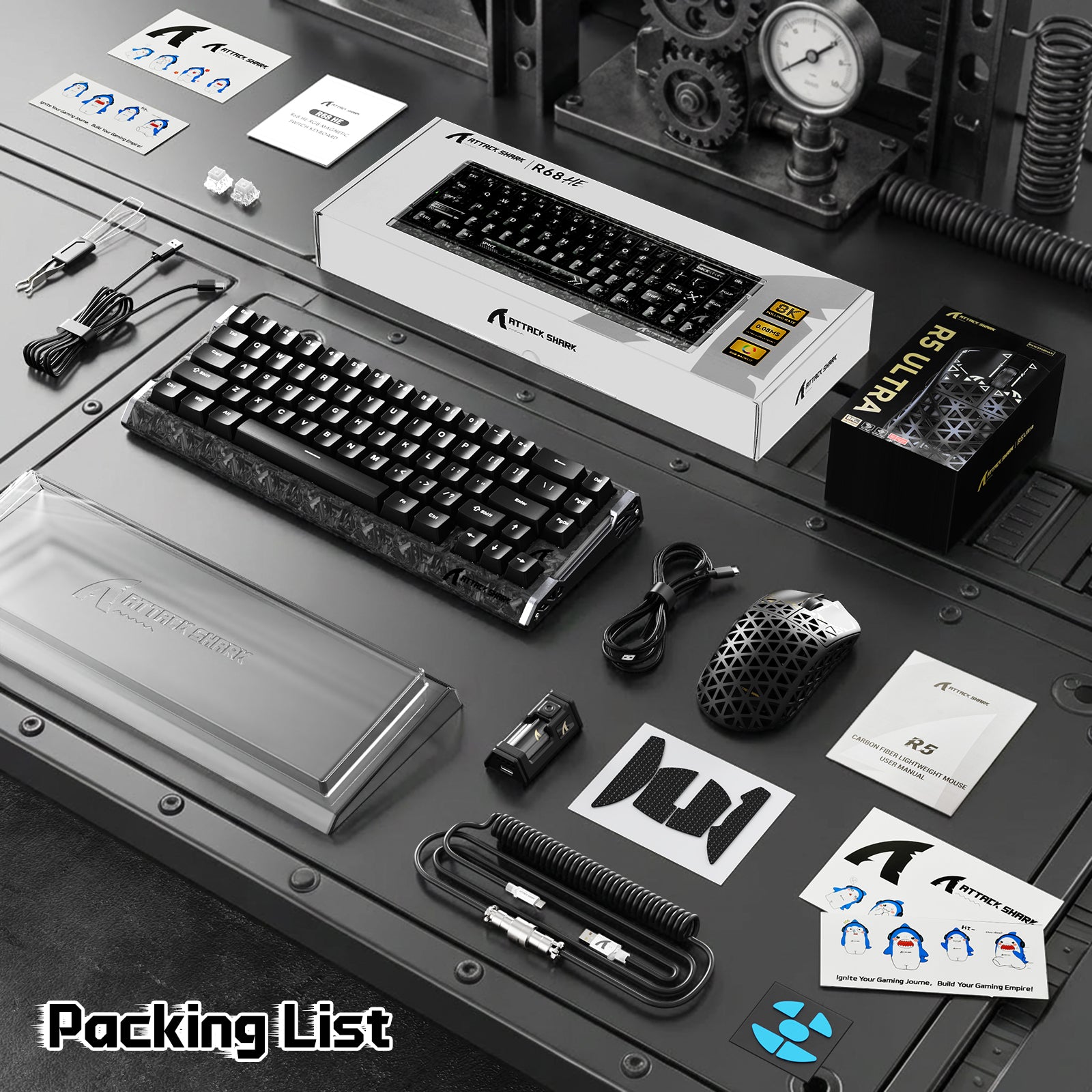 ATTACK SHARK R68 HE & R5 ULTRA Carbon Fiber Gaming Bundle With C01 ULTRA Coiled Cable
