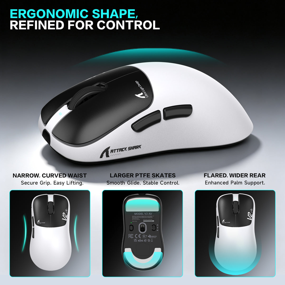 ATTACK SHARK V2 AIR PAW3955MAX Ergonomic Wireless Gaming Mouse with C06 Ultra Cable