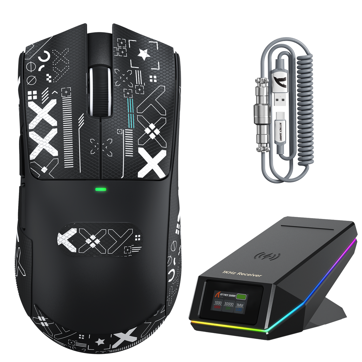 ATTACK SHARK X11 PRO V2 Wireless Gaming Mouse with TFT Display Charging Dock with C06 Coiled Cable