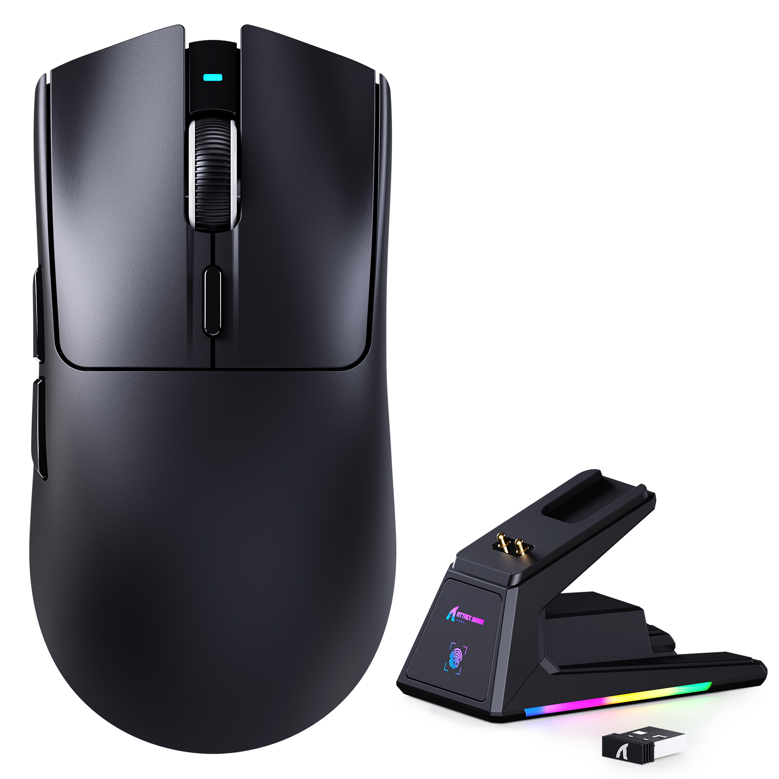 ATTACK SHARK X1 tri-mode gaming mouse with PAW3395PRO sensor and RGB charging dock