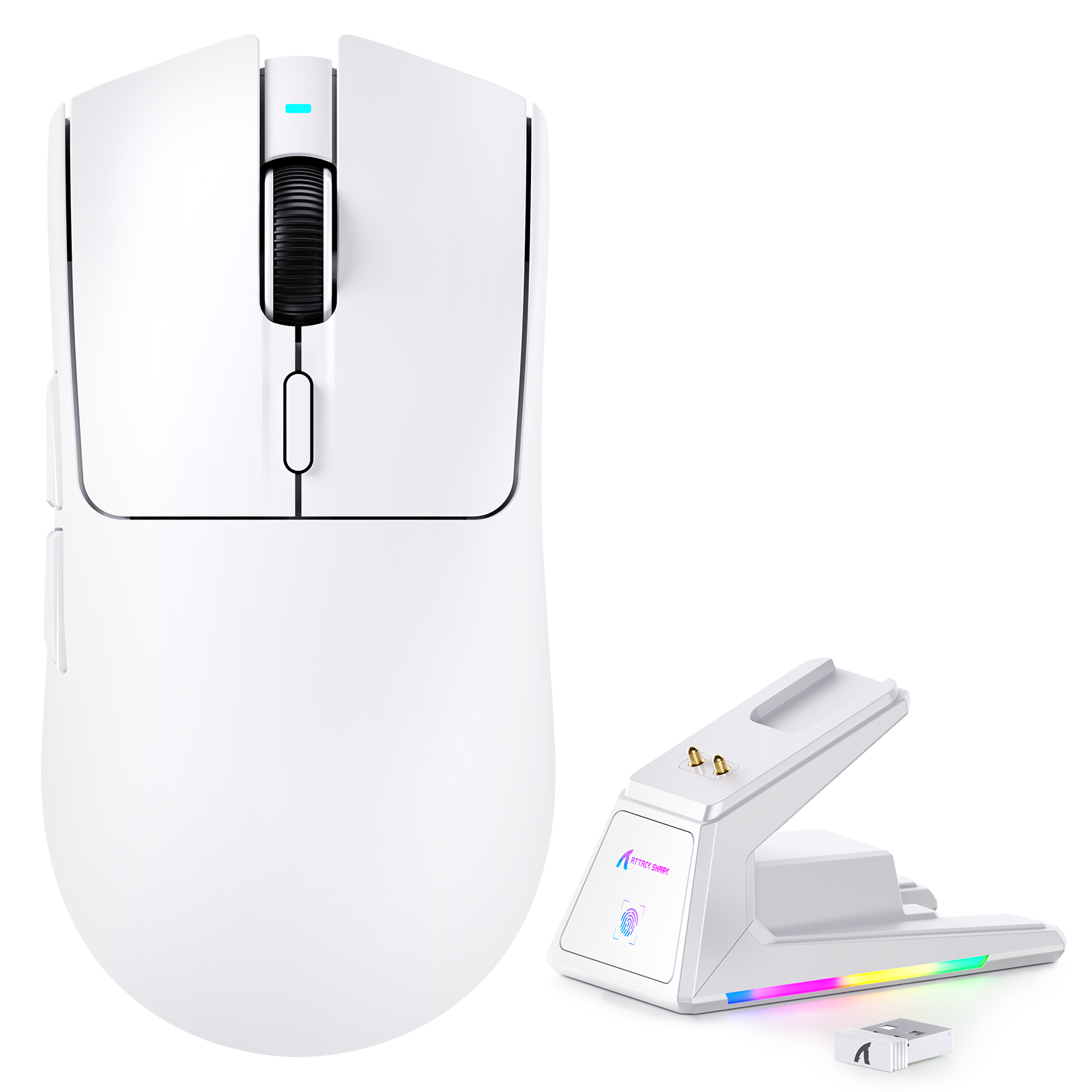 ATTACK SHARK X1 gaming mouse on RGB magnetic charging dock with touchpad