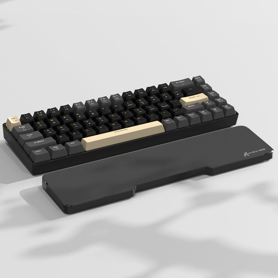 ATTACK SHARK Black Acrylic Wrist Rest - ATTACK SHARK Black Acrylic Wrist Rest with a black and gold keyboard, ergonomic design