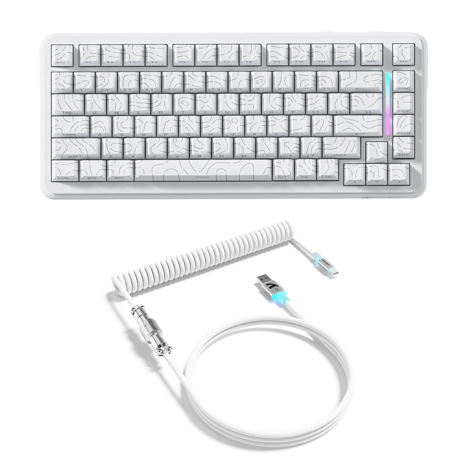 ATTACK SHARK X82PRO HE Magnetic Keyboard with C01 Ultra RGB Coiled Cable, white theme and unique keycaps design