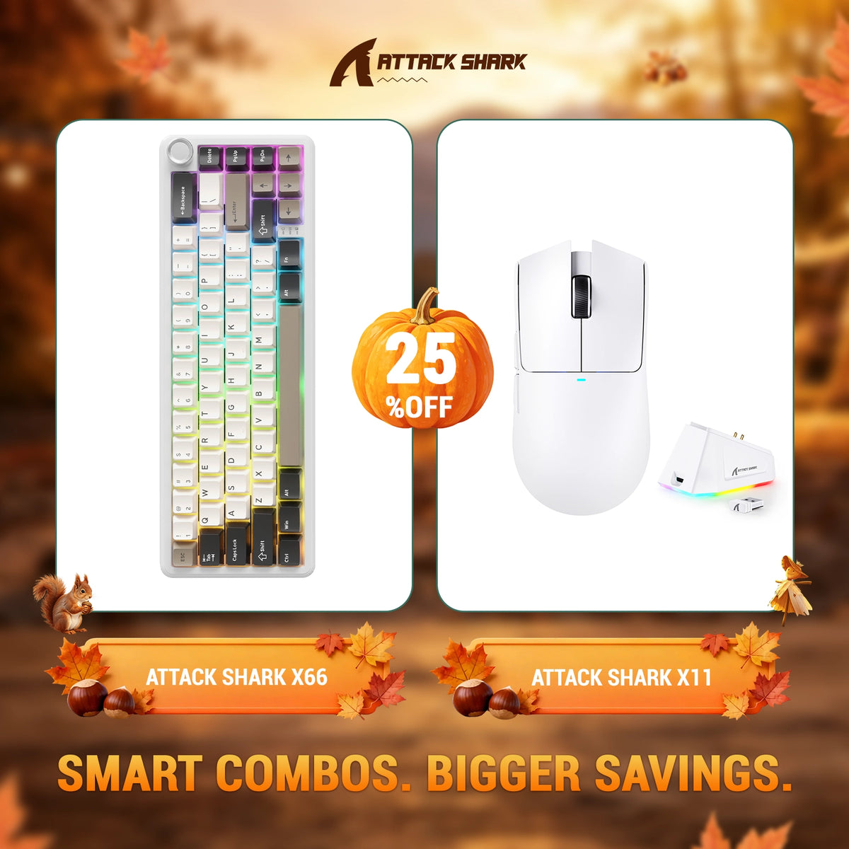 ATTACK SHARK X66 Wireless Mechanical Keyboard + X11 Wireless Gaming Mouse Bundle