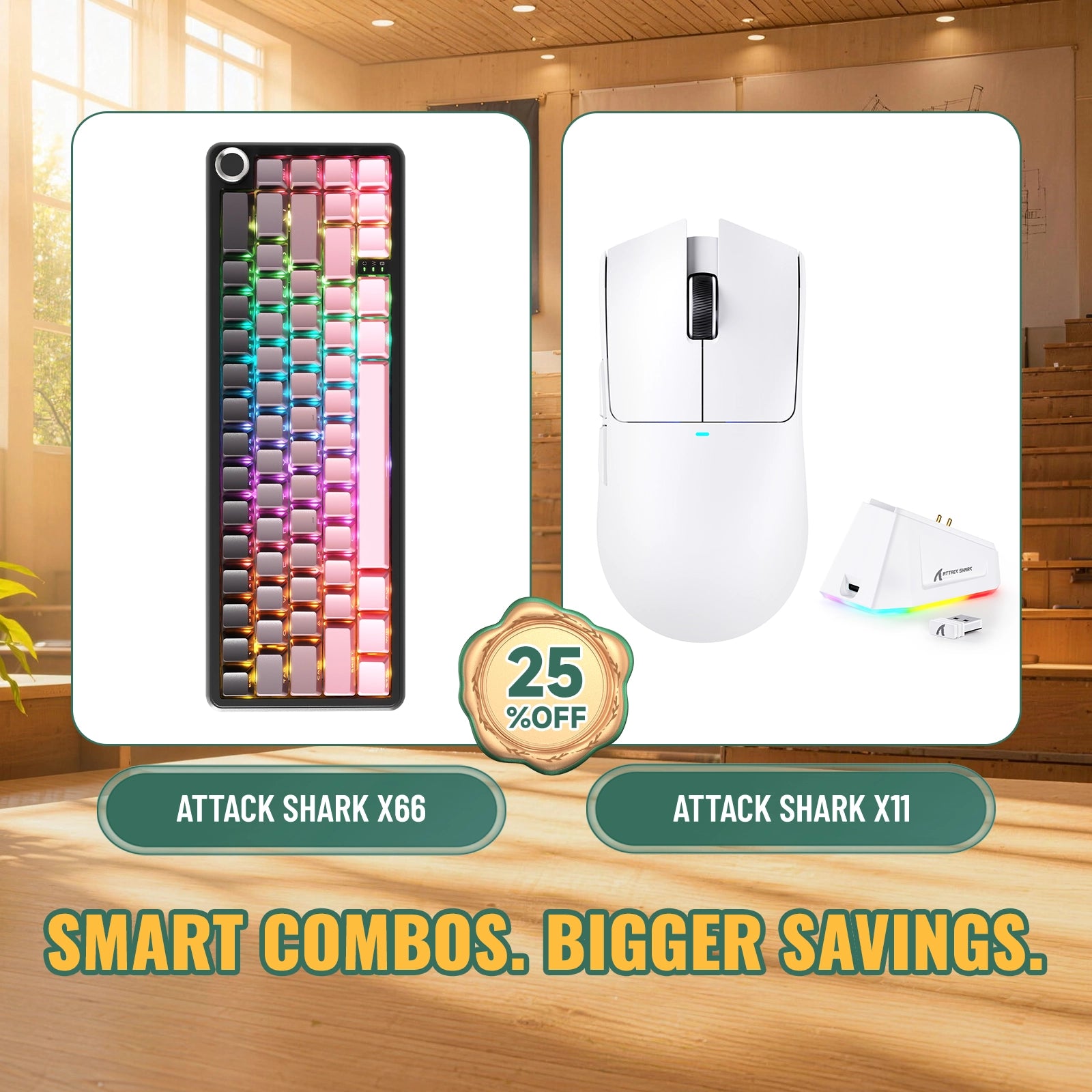 ATTACK SHARK X66 Wireless Mechanical Keyboard + X11 Wireless Gaming Mouse Bundle