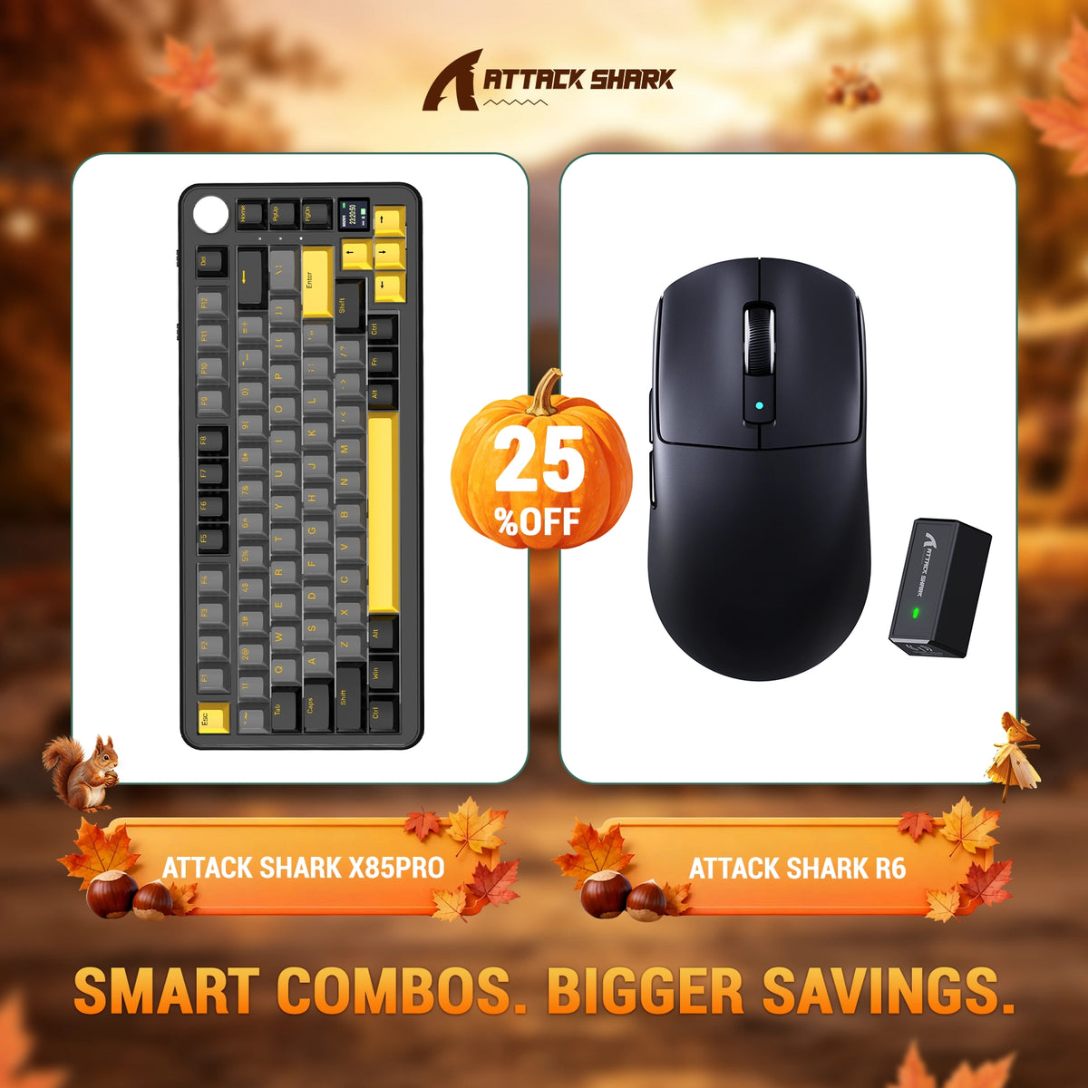 ATTACK SHARK X85 PRO Tri-mode Gasket Mechanical Keyboard + R6 Wireless Gaming Mouse Bundle