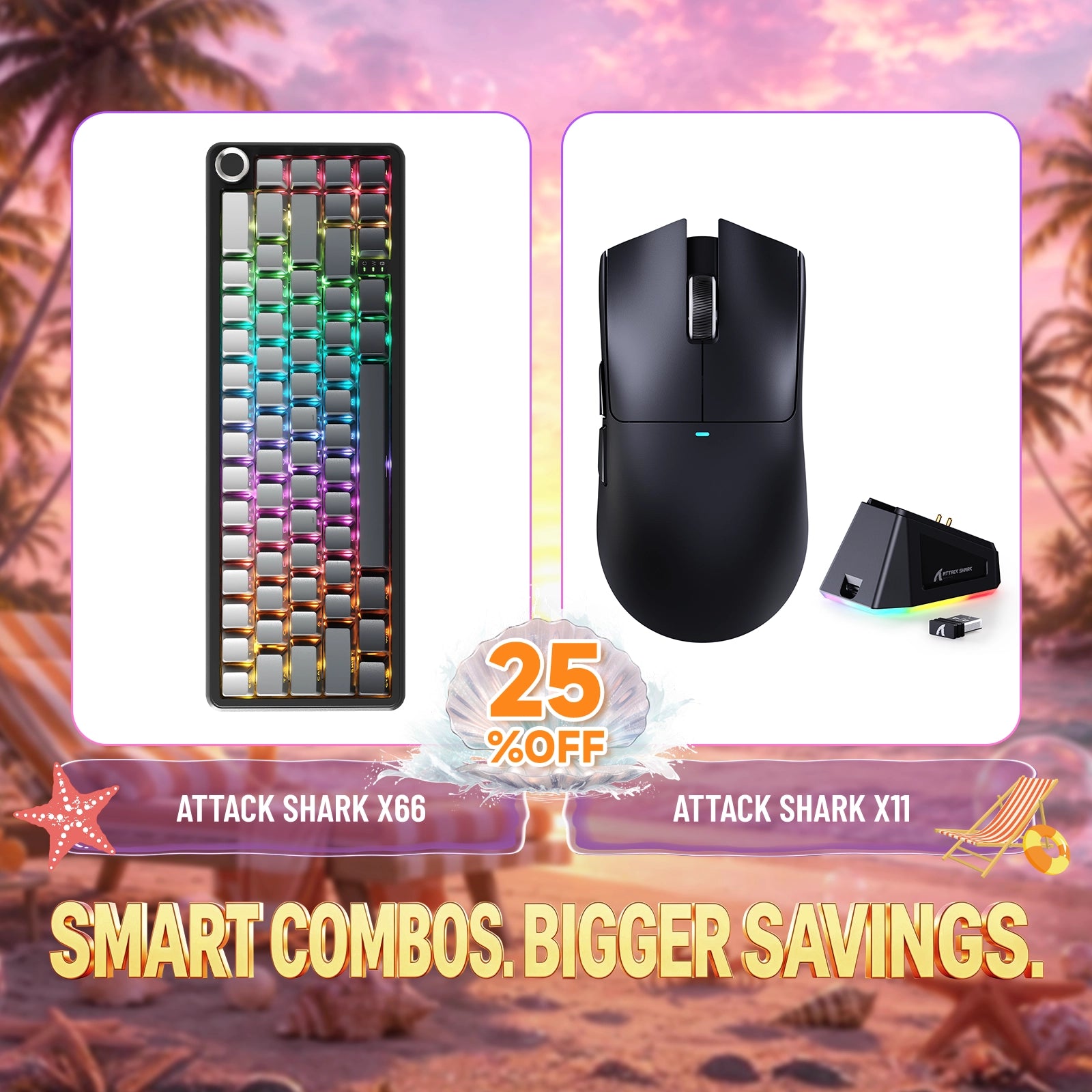 ATTACK SHARK X66 RGB wireless mechanical keyboard and X11 wireless gaming mouse bundle, black
